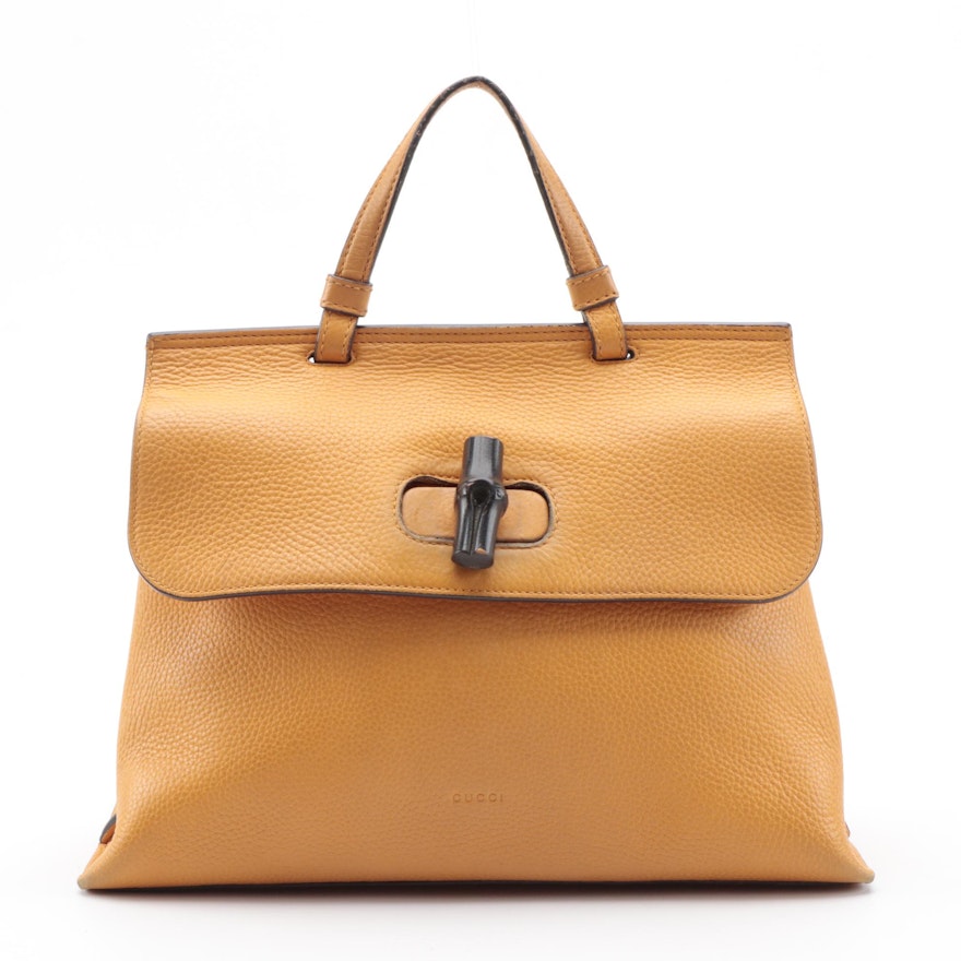 Gucci Bamboo Daily Two-Way Bag in Orange Pebbled Leather