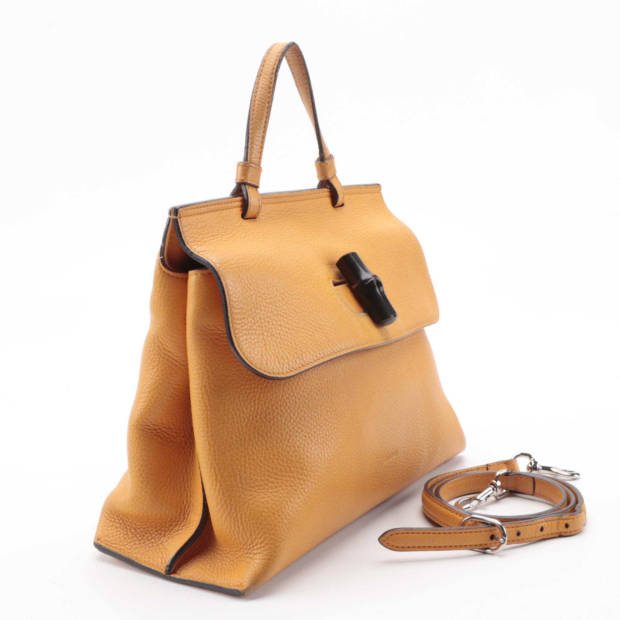 Gucci Bamboo Daily Two-Way Bag in Orange Pebbled Leather