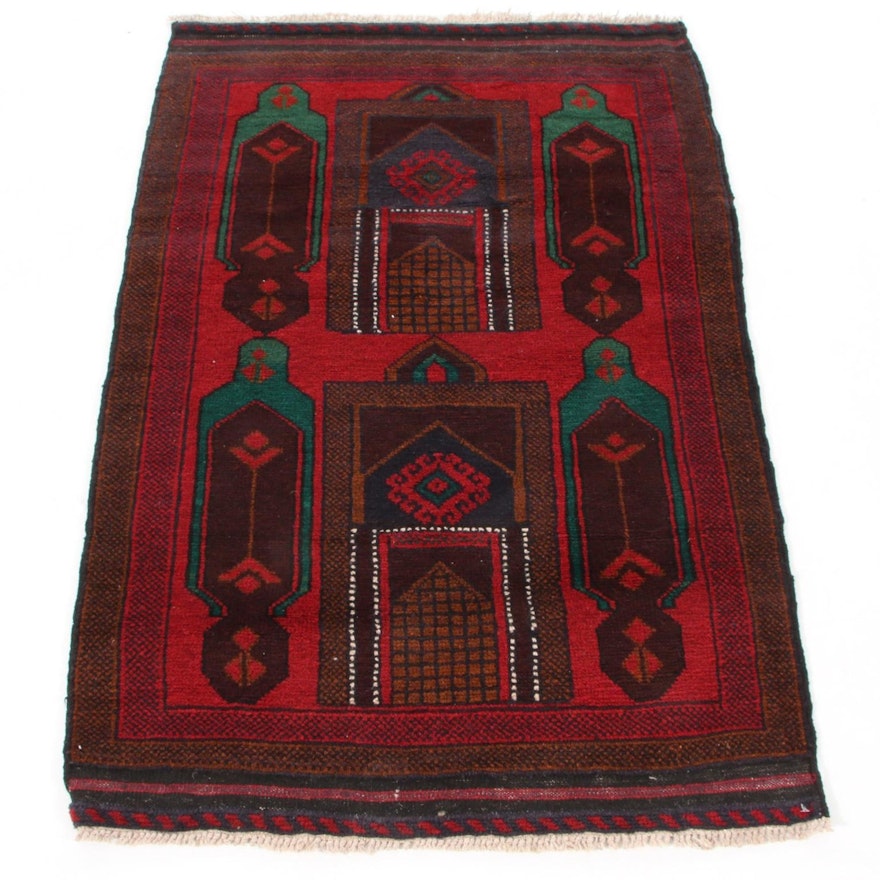 2'11 x 4'9 Hand-Knotted Afghan Baluch Pictorial Accent Rug, 2000s