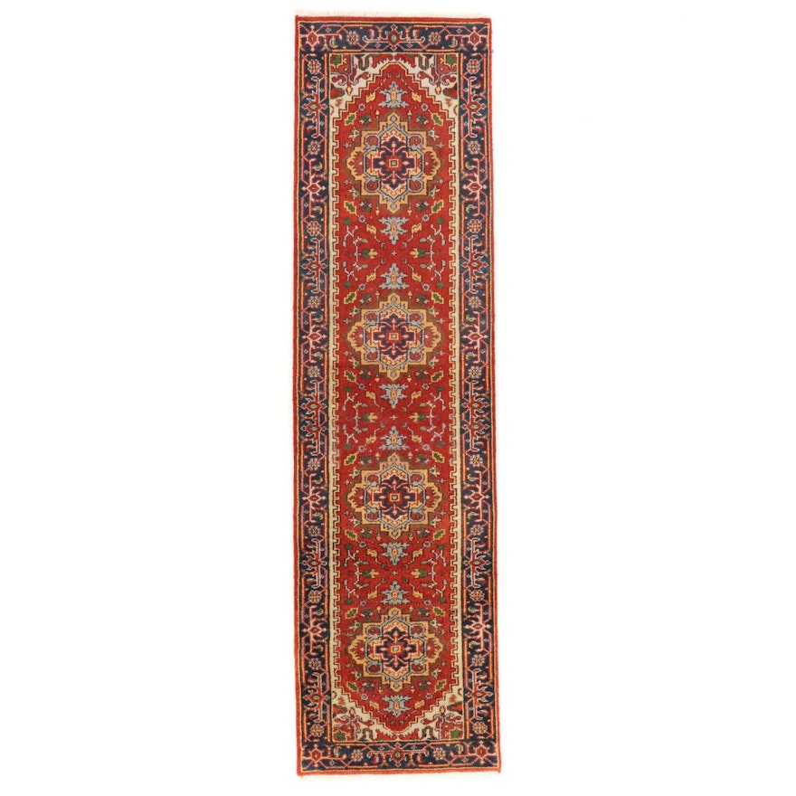 2'8 x 10'2 Hand-Knotted Indo-Persian Heriz Serapi Carpet Runner, 2010s