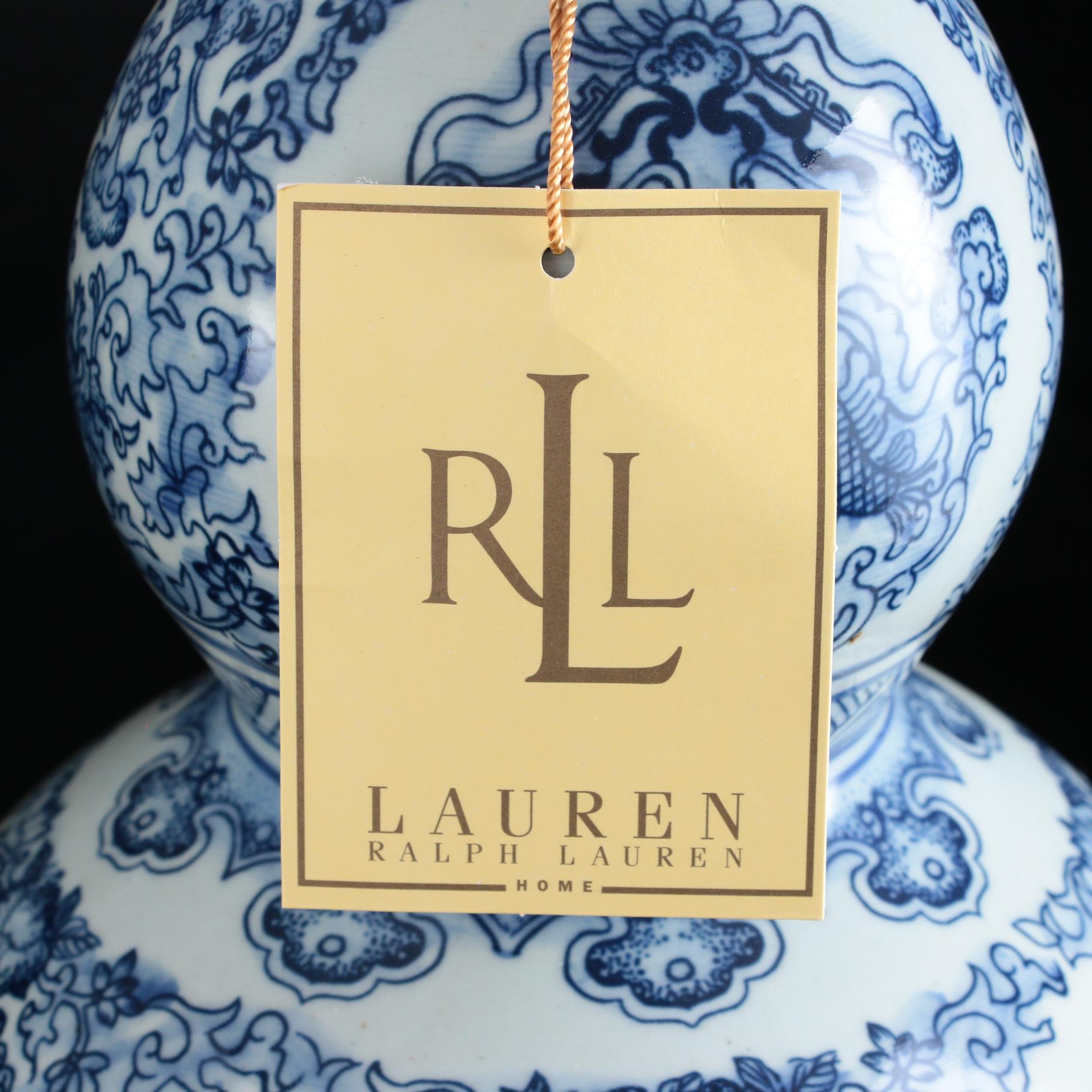 Pair of Ralph Lauren Blue and White Double Gourd Ceramic Table Lamps