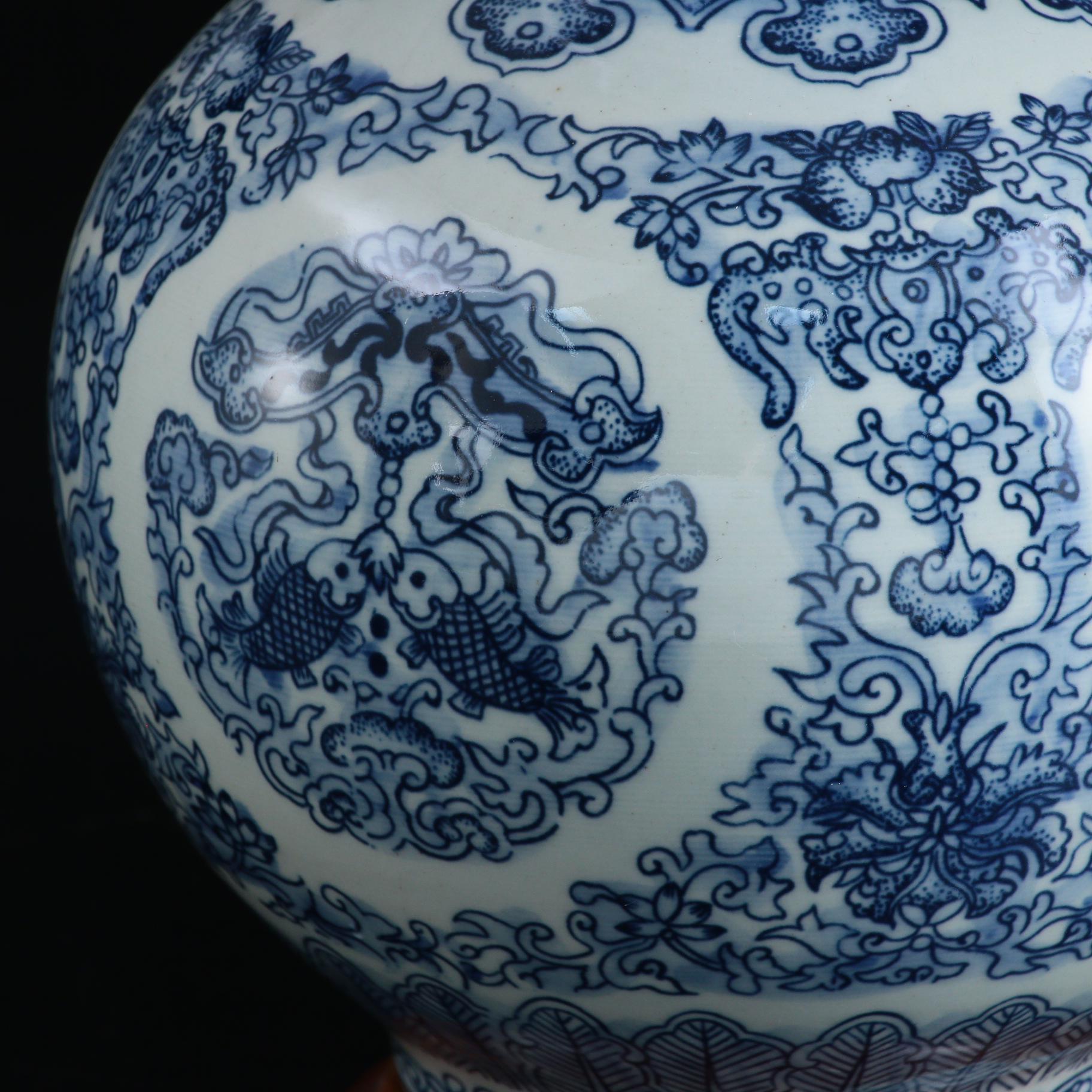 Pair of Ralph Lauren Blue and White Double Gourd Ceramic Table Lamps