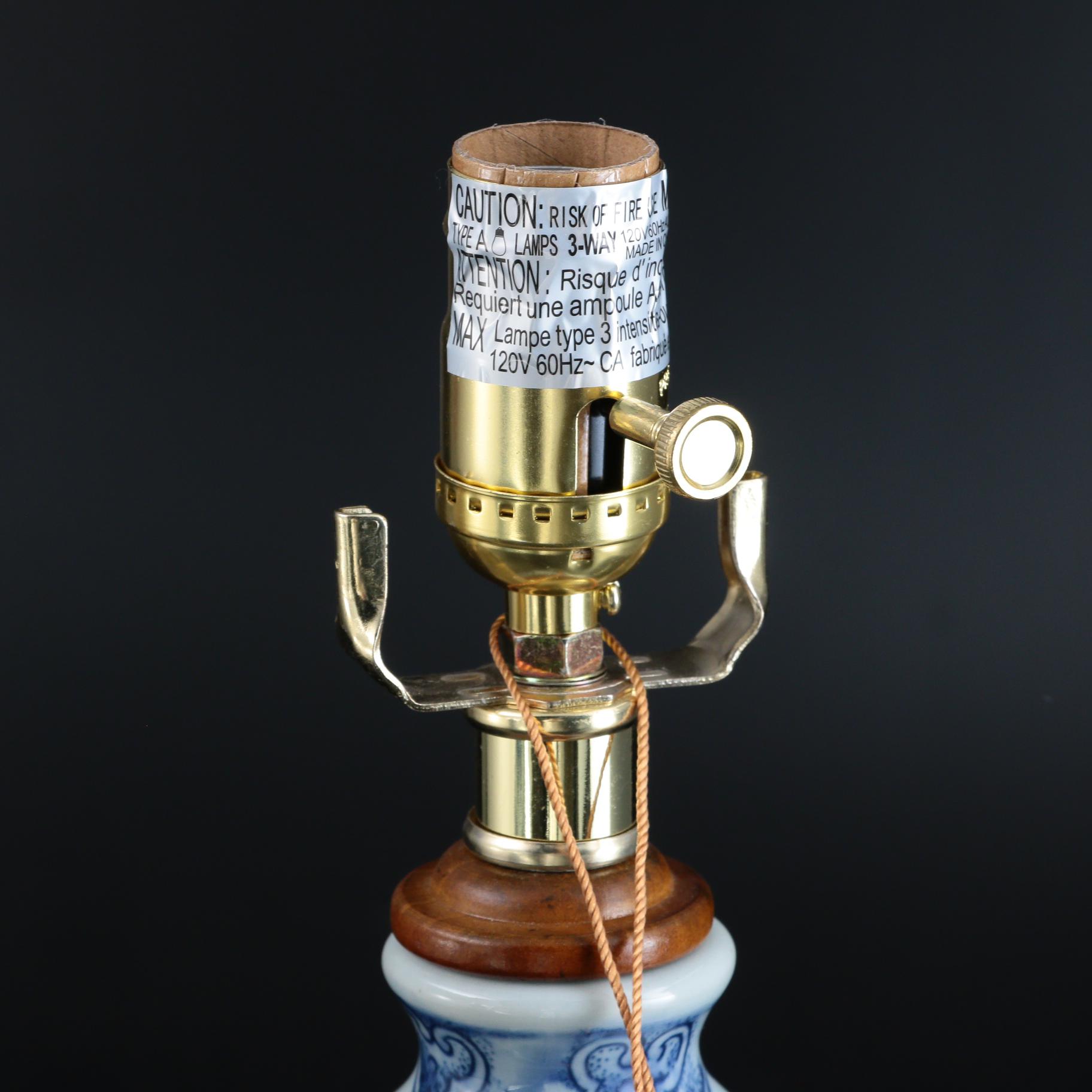 Pair of Ralph Lauren Blue and White Double Gourd Ceramic Table Lamps