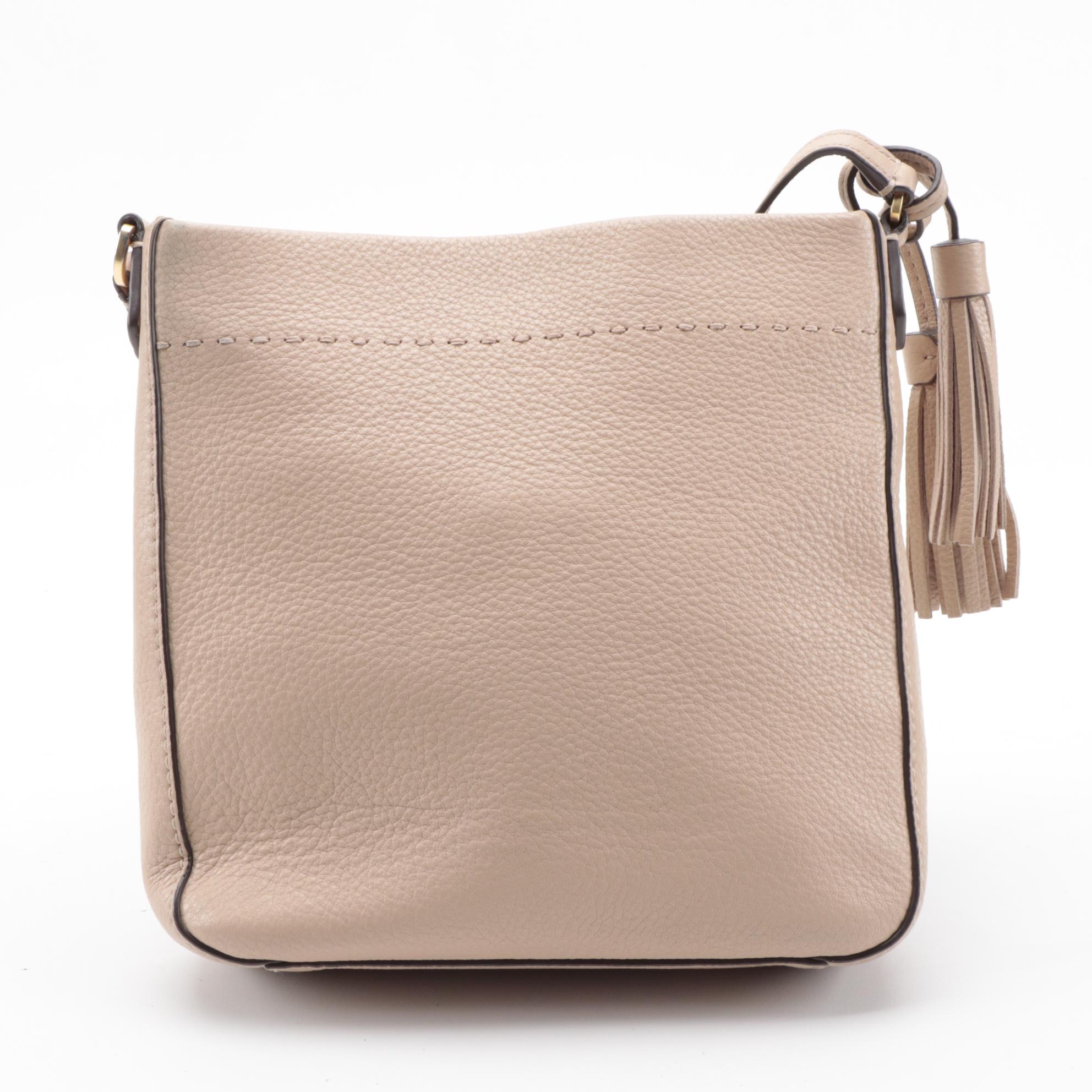 Tory Burch McGraw Swingpack Tassel Crossbody Bag in Taupe Pebble Grain Leather
