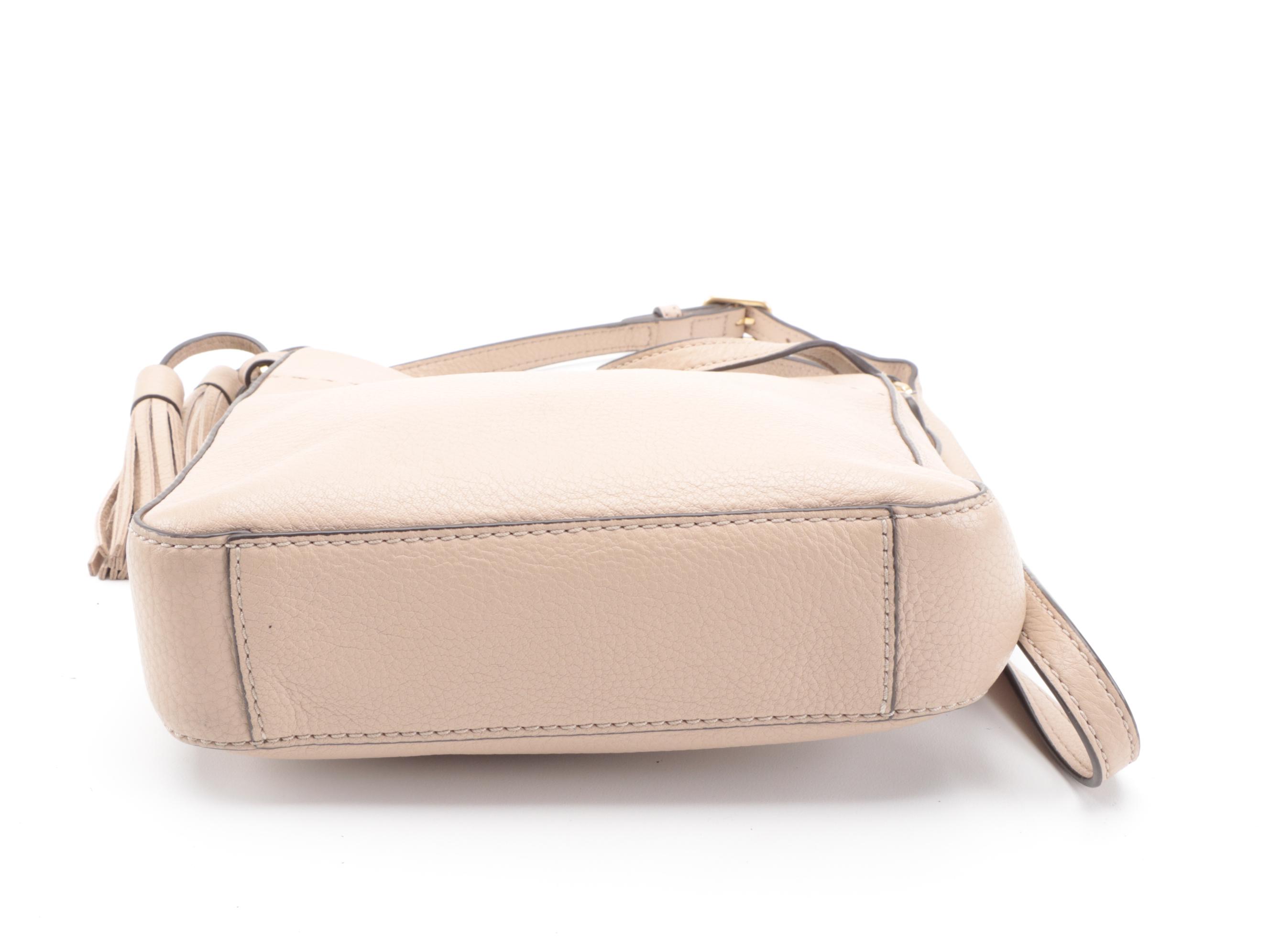 Tory Burch McGraw Swingpack Tassel Crossbody Bag in Taupe Pebble Grain Leather