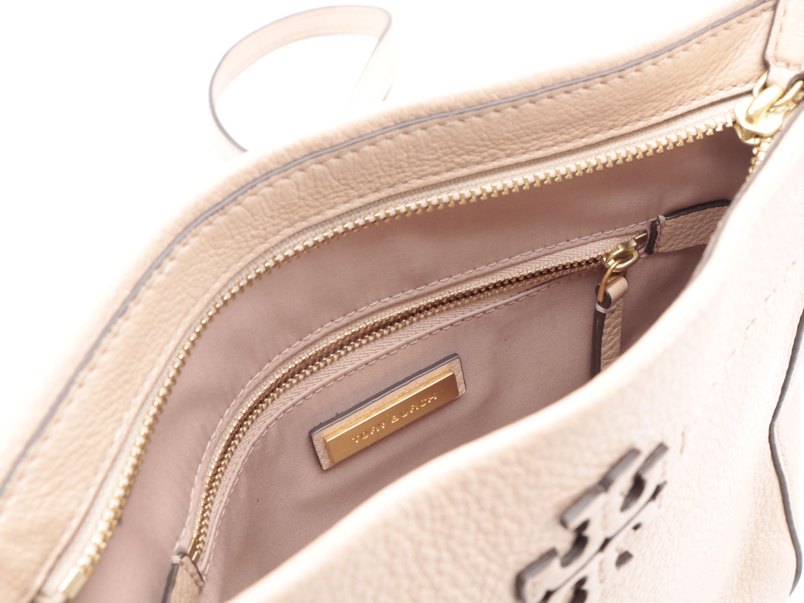 Tory Burch McGraw Swingpack Tassel Crossbody Bag in Taupe Pebble Grain Leather