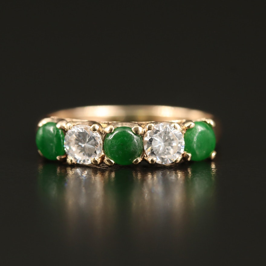 14K Jadeite and Cubic Zircoina Five Stone Ring