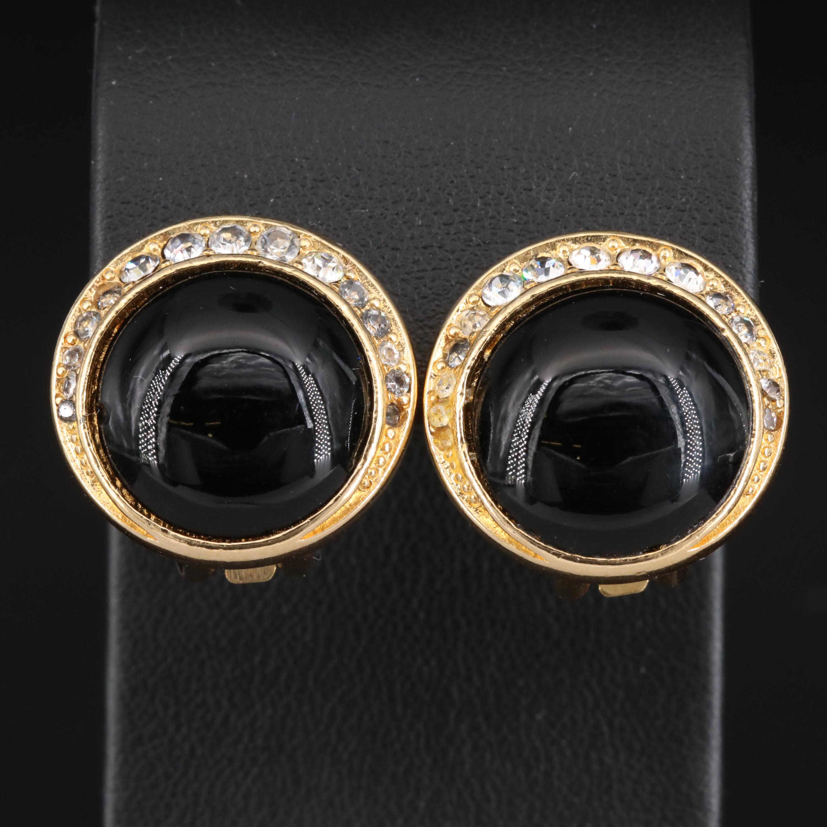 Christian Dior Imitation Onyx and Glass Button Earrings