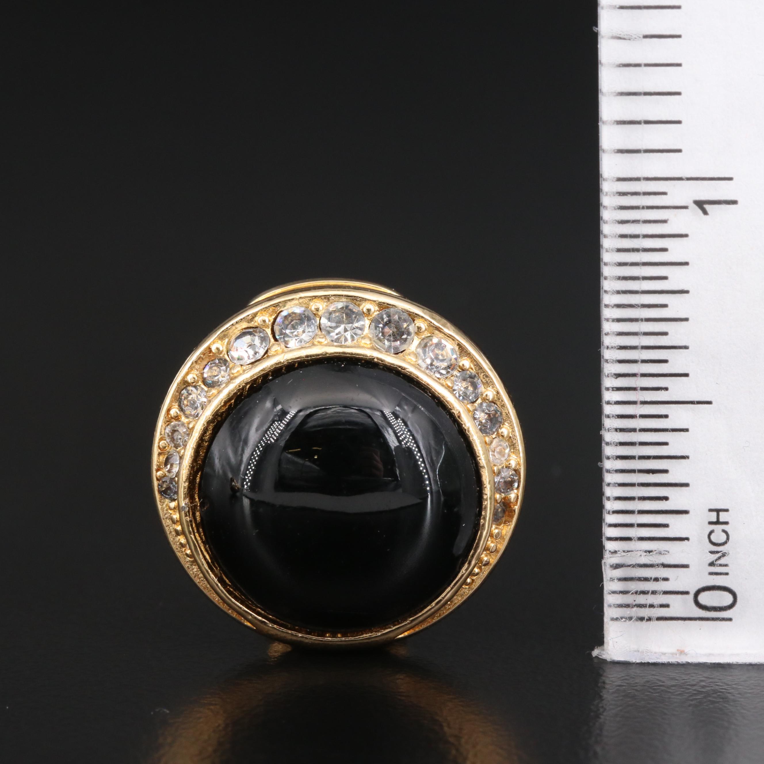 Christian Dior Imitation Onyx and Glass Button Earrings