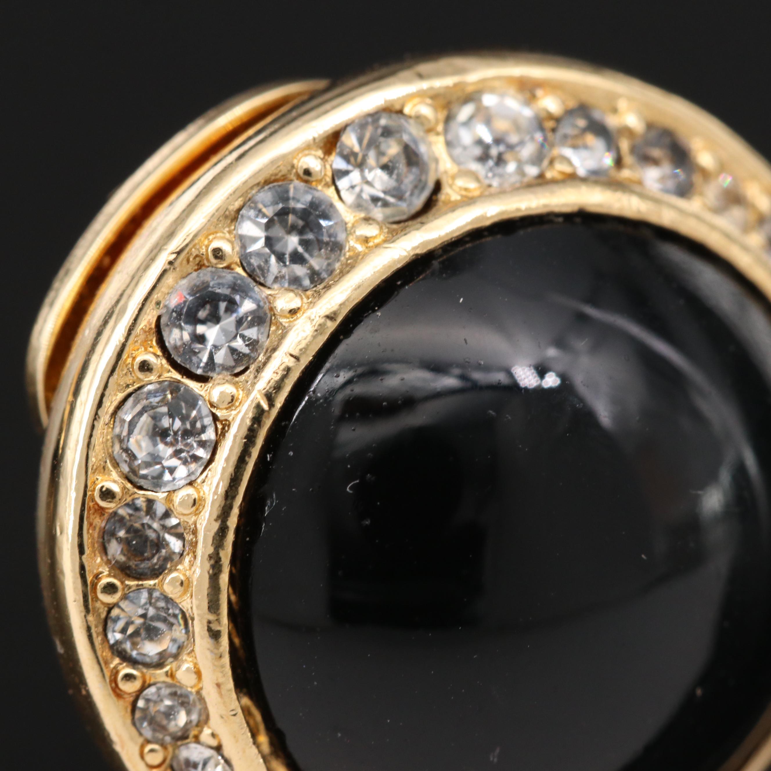 Christian Dior Imitation Onyx and Glass Button Earrings