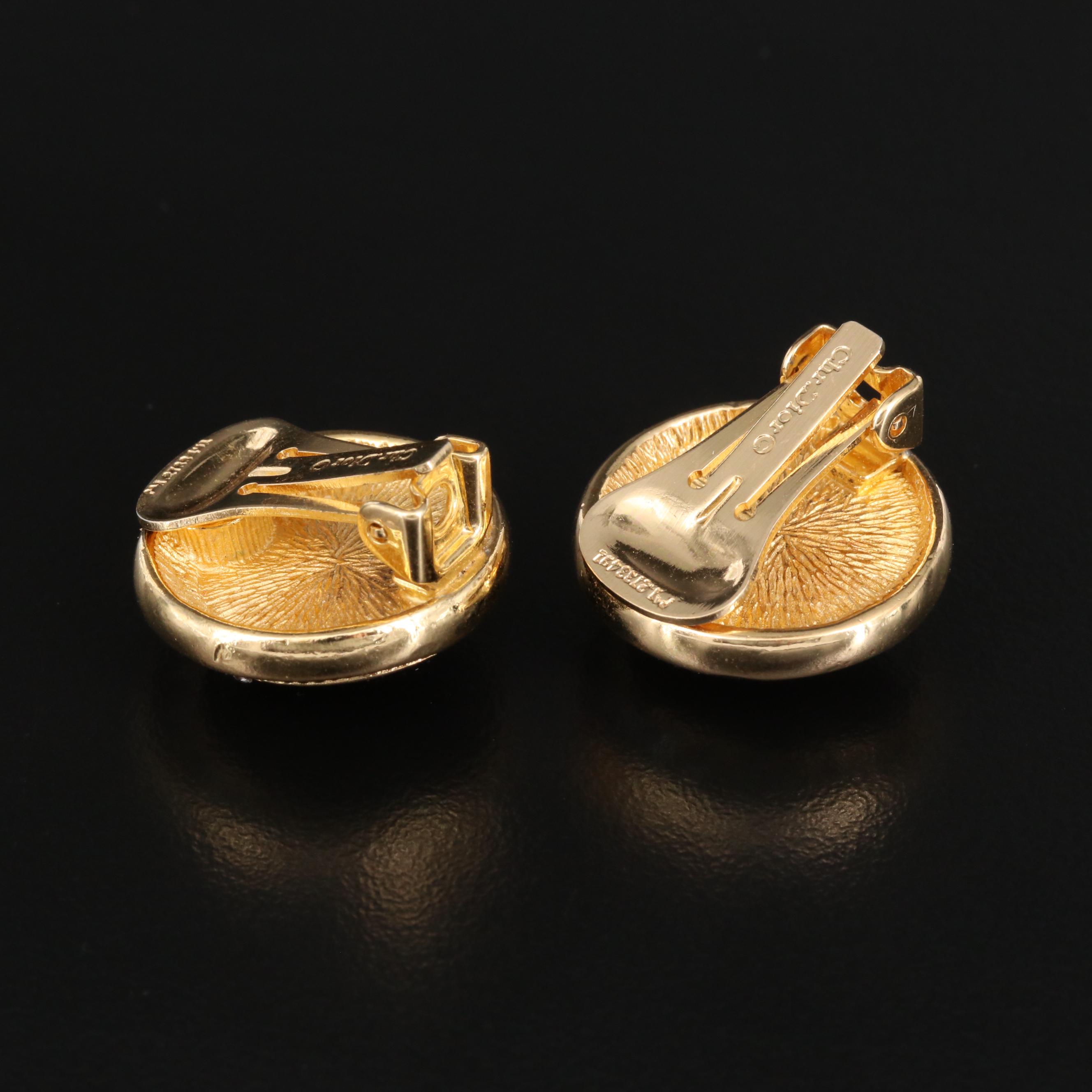 Christian Dior Imitation Onyx and Glass Button Earrings