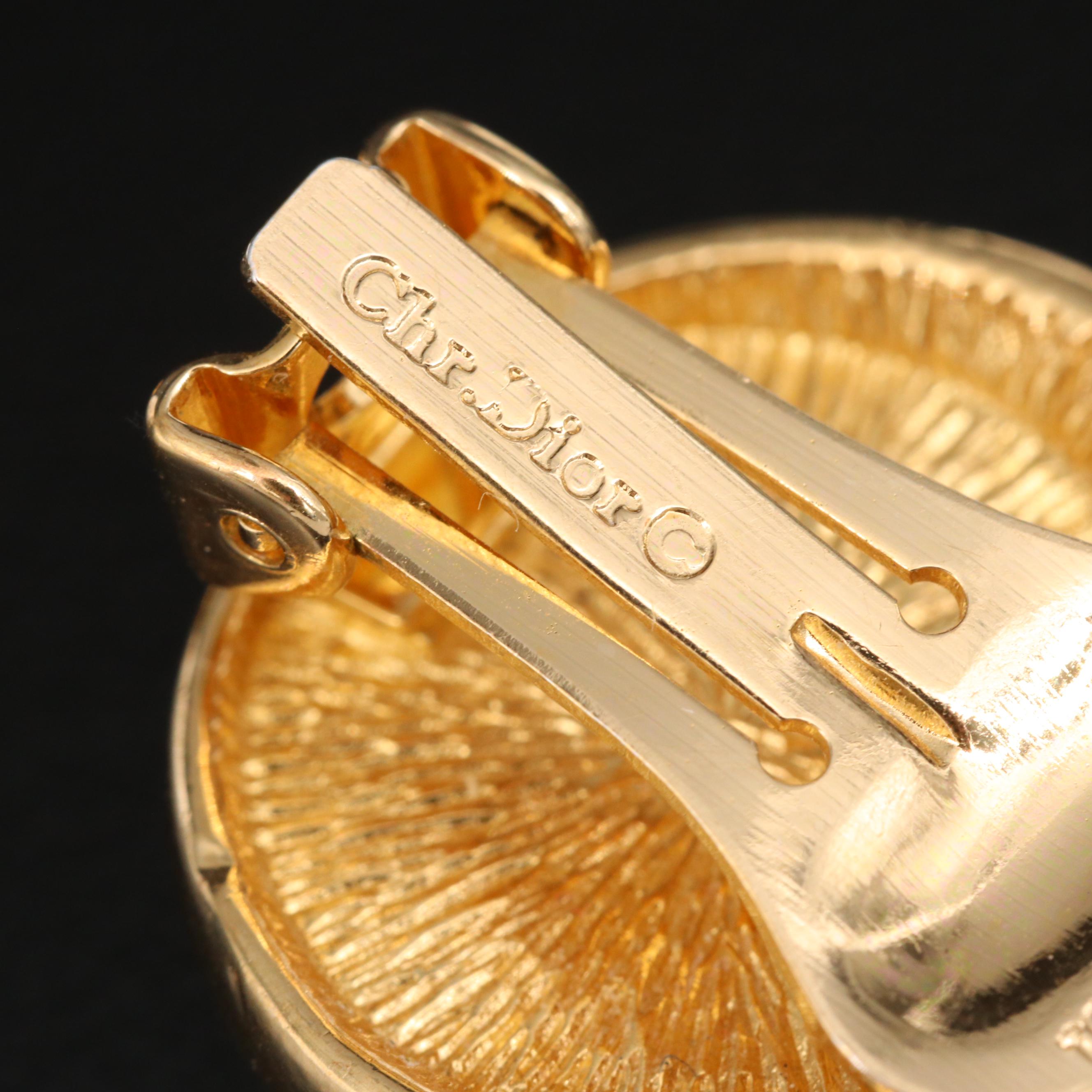 Christian Dior Imitation Onyx and Glass Button Earrings