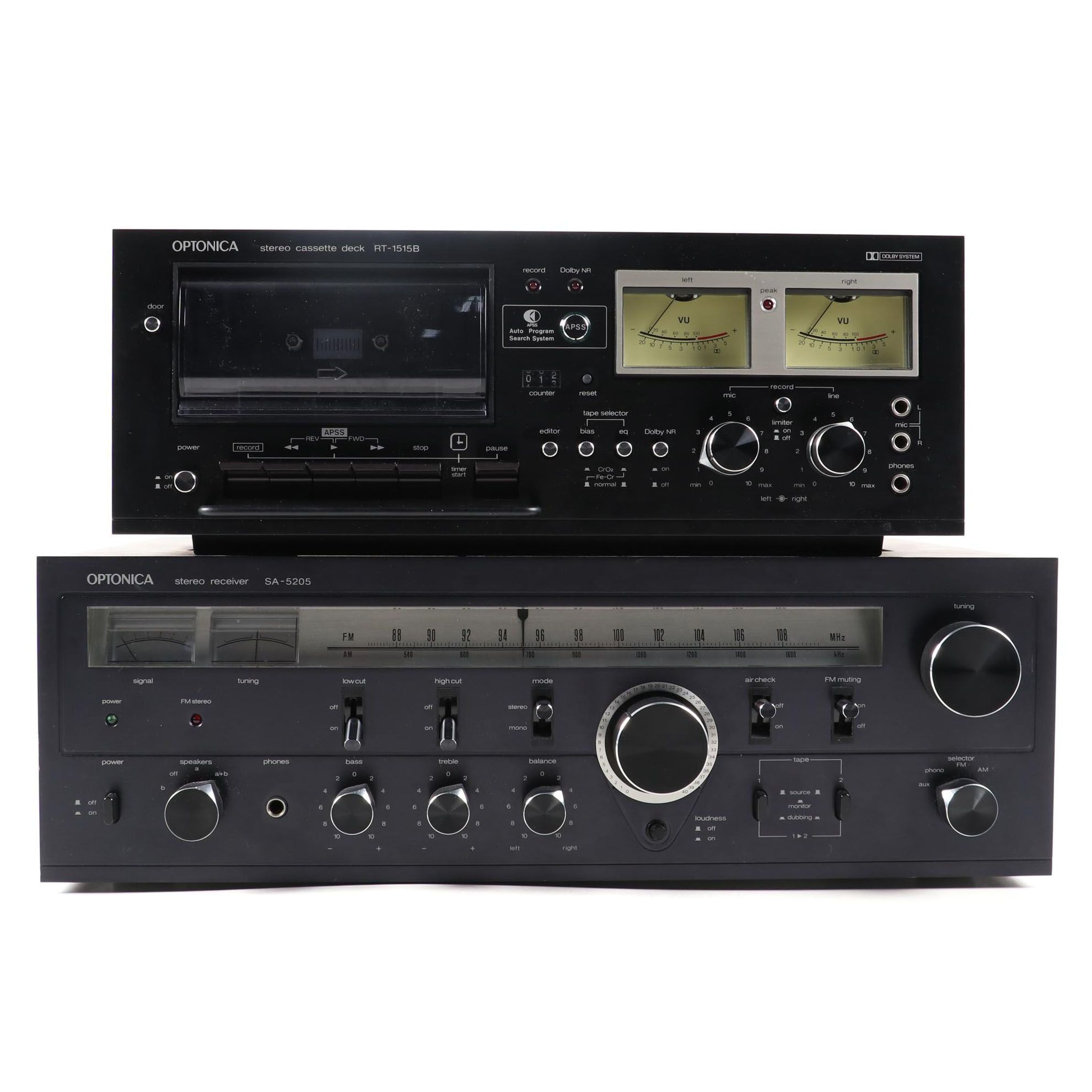 Optonica SA-5205 Stereo Receiver and RT-1515B Cassette Deck