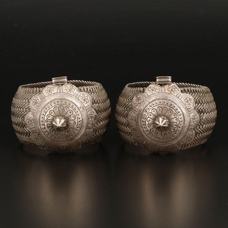 Madhya Pradesh Sterling Vauk Armlets with Basketweave Chased Medallions