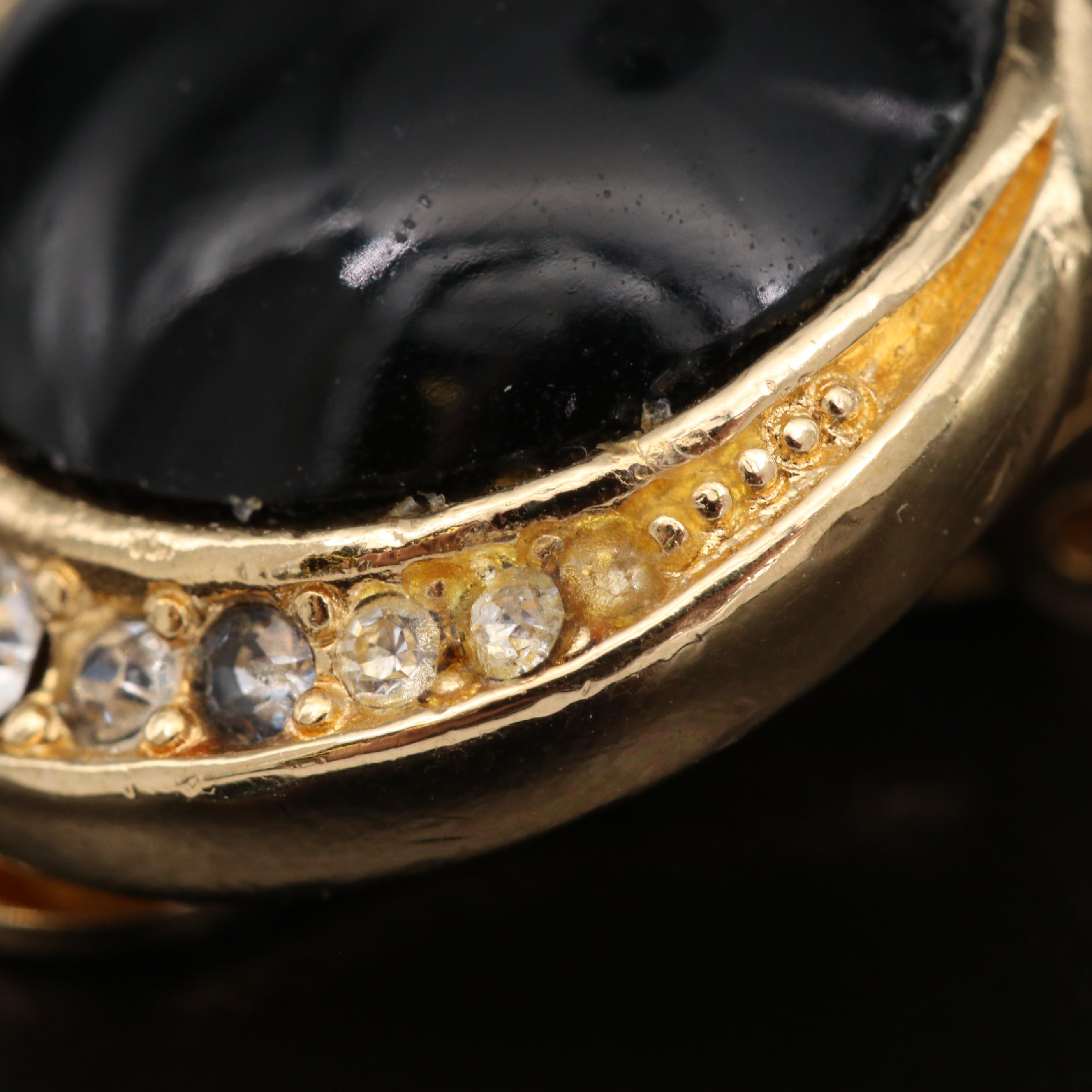 Christian Dior Imitation Onyx and Glass Button Earrings