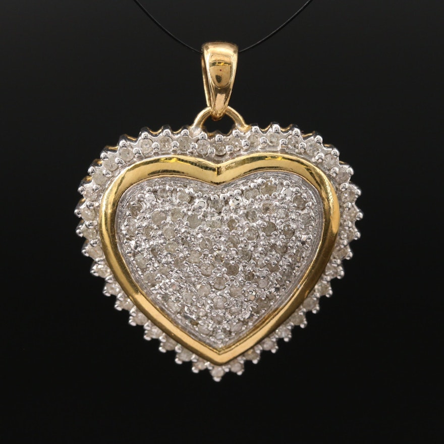 Sterling Silver 1.00 CT Pavé Diamond Heart Pendant