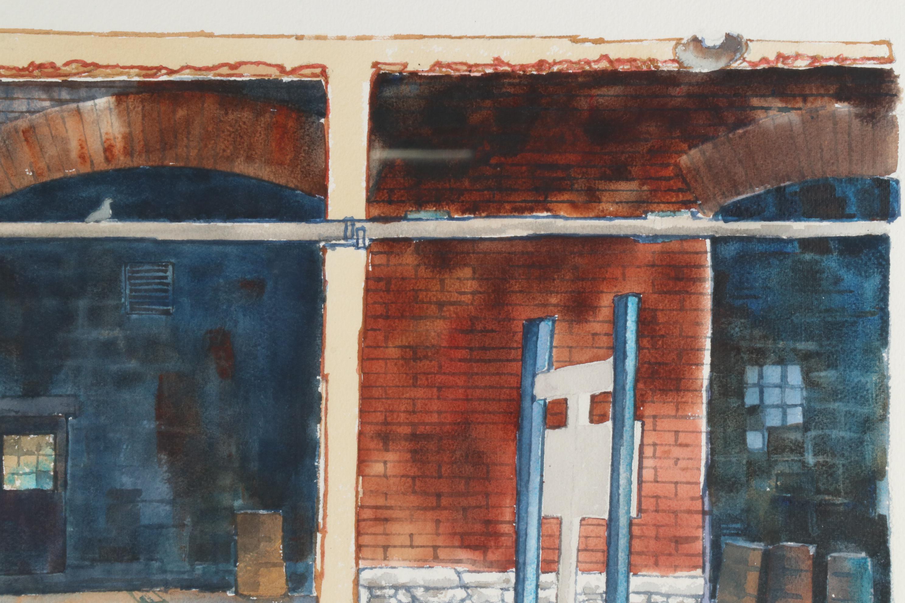 Amos G. Gott Watercolor Painting "Lost Baggage Cart," Late 20th Century