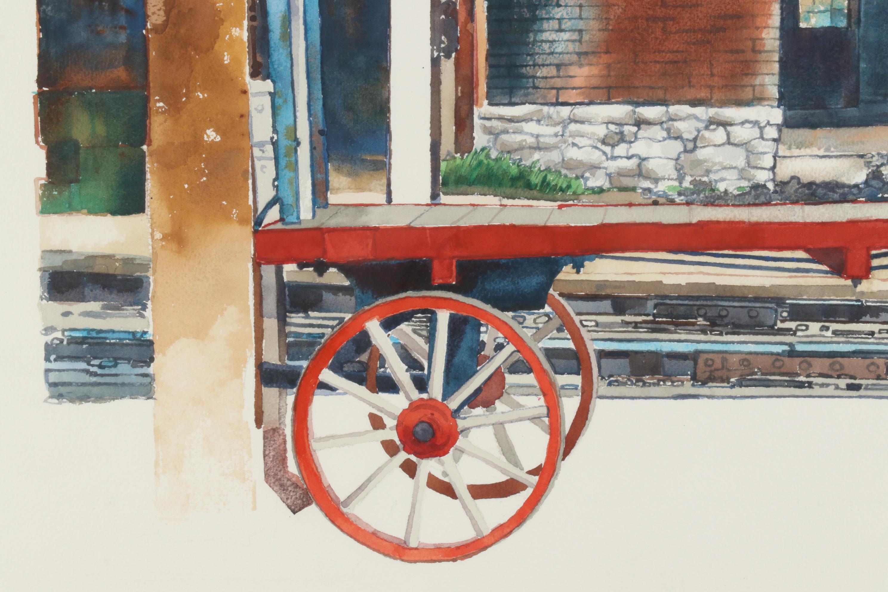 Amos G. Gott Watercolor Painting "Lost Baggage Cart," Late 20th Century