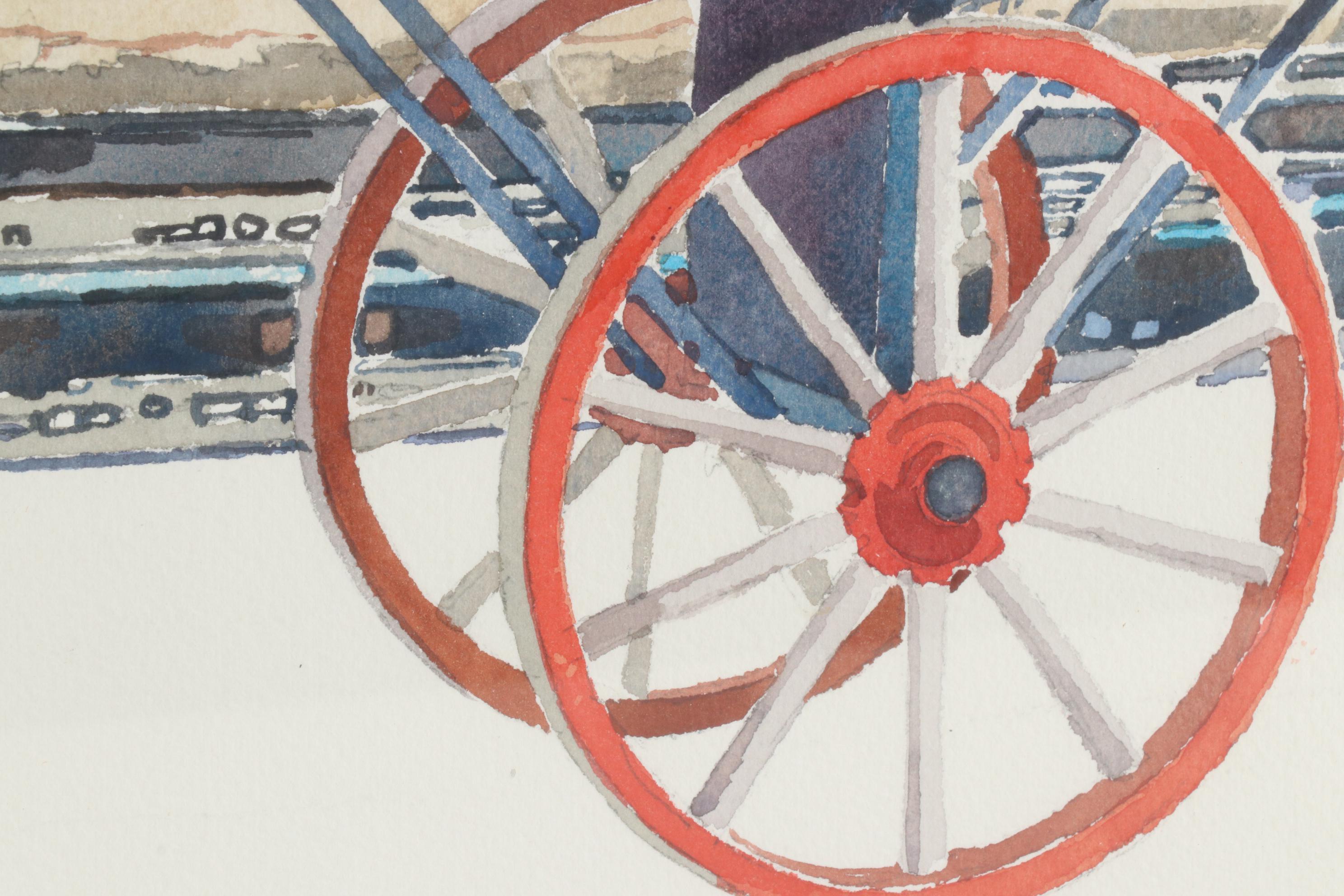 Amos G. Gott Watercolor Painting "Lost Baggage Cart," Late 20th Century