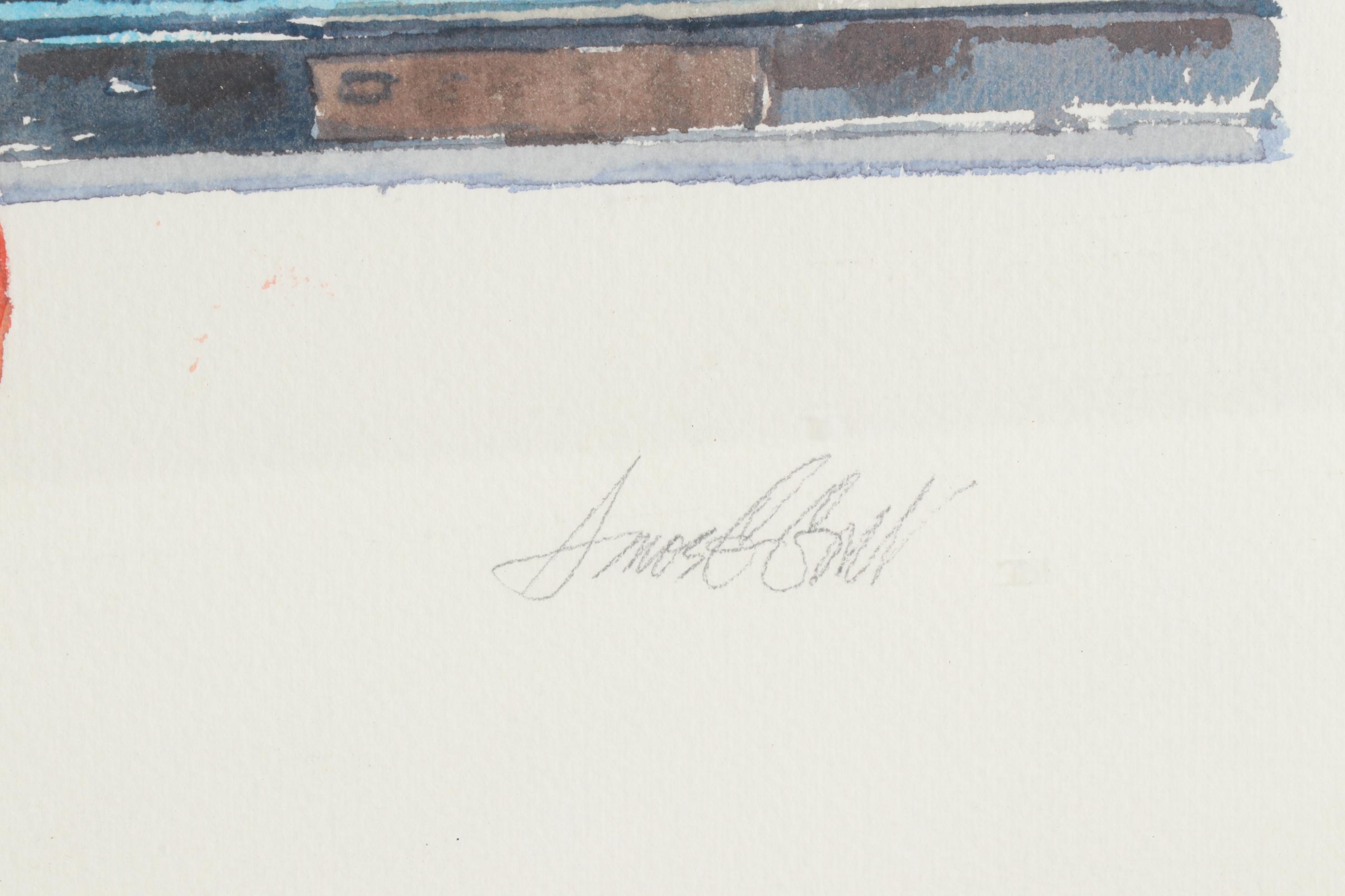 Amos G. Gott Watercolor Painting "Lost Baggage Cart," Late 20th Century