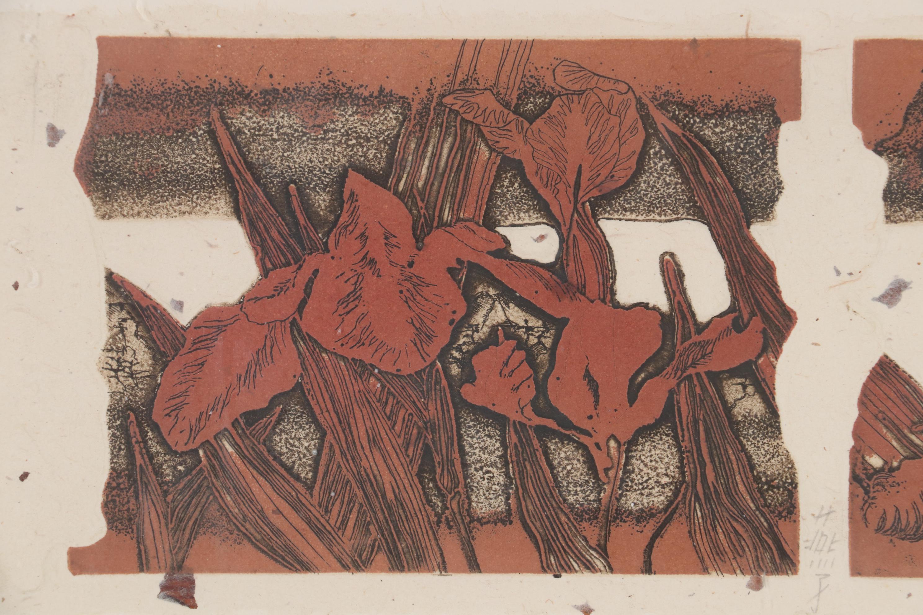 Frances Vella Embossed Color Etching "Irises," Late 20th Century