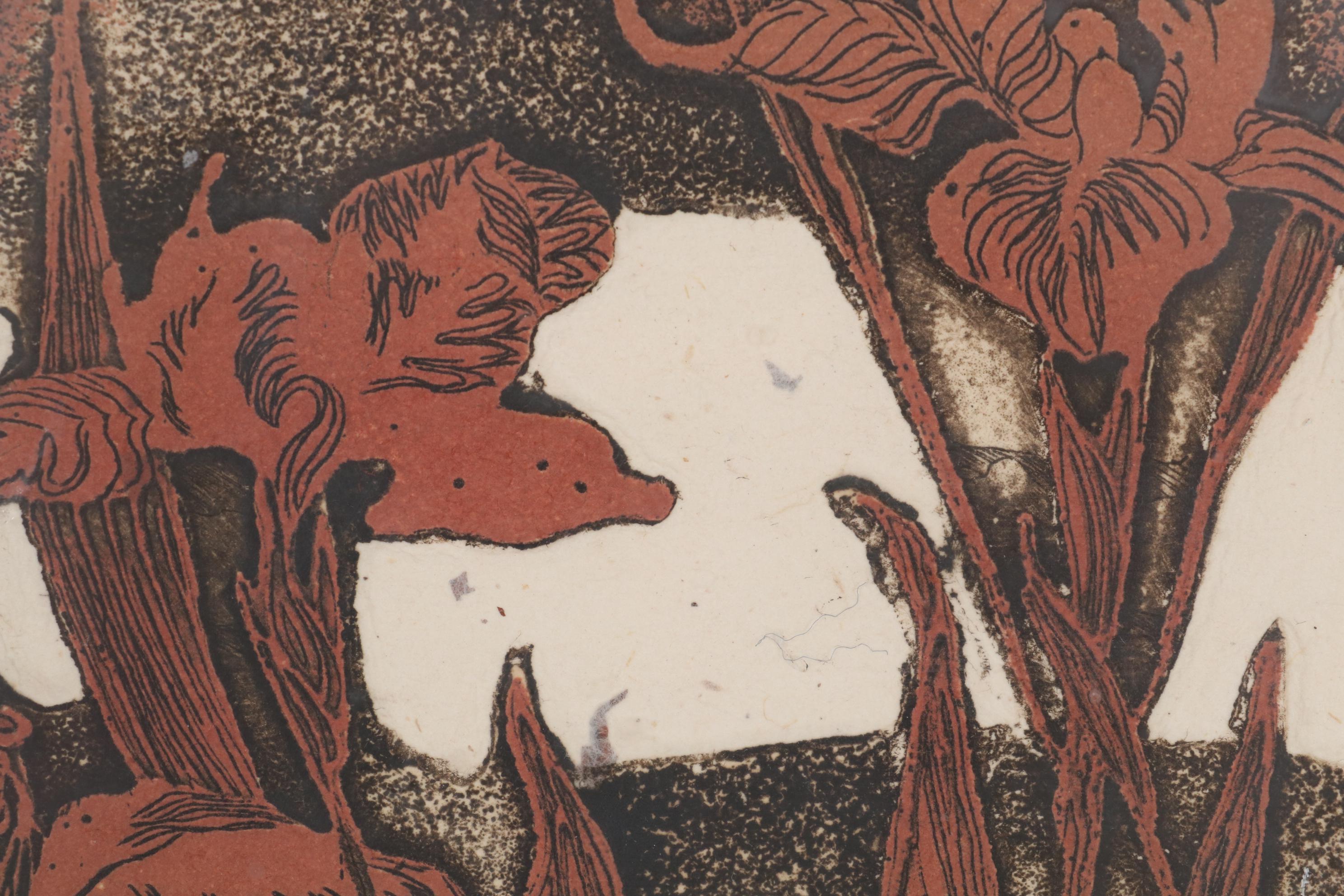 Frances Vella Embossed Color Etching "Irises," Late 20th Century