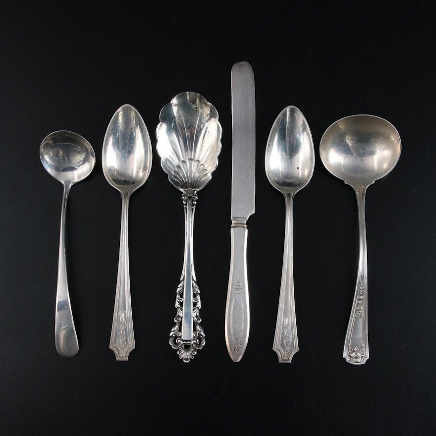 Gorham "Medici" Sterling Silver Sugar Shell Spoon and Other Sterling Utensils