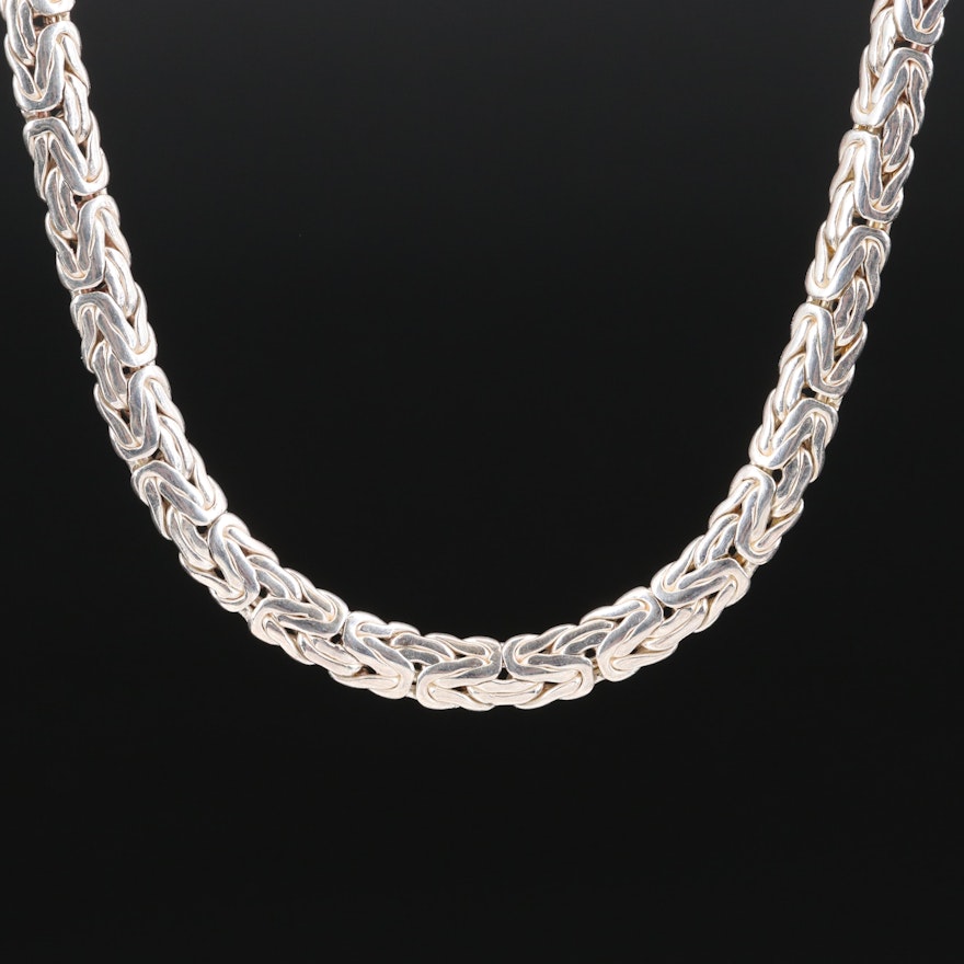 Sterling Silver Flat Byzantine Chain Necklace