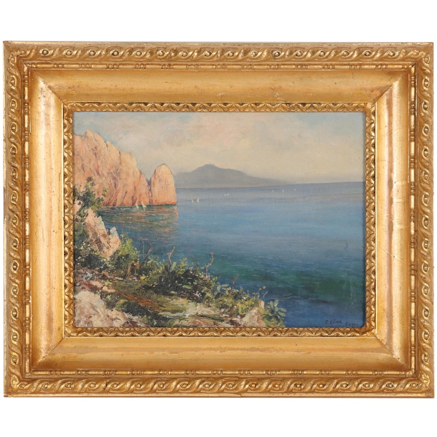 Coastal Landscape Oil Painting, Late 19th Century