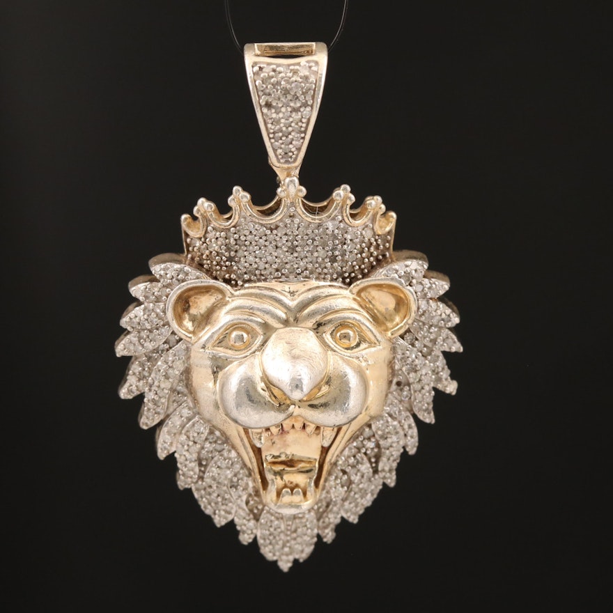 Sterling Diamond Lion Pendant