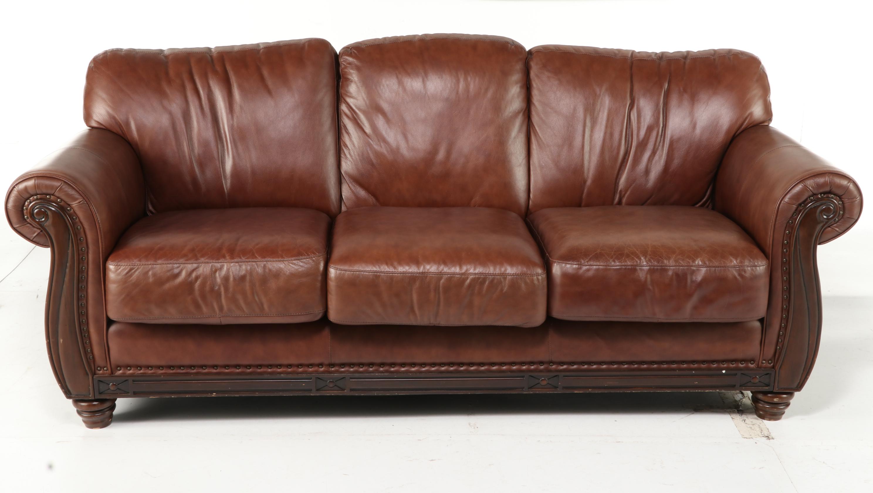 Robinson & Robinson Brass-Tacked Leather Sofa