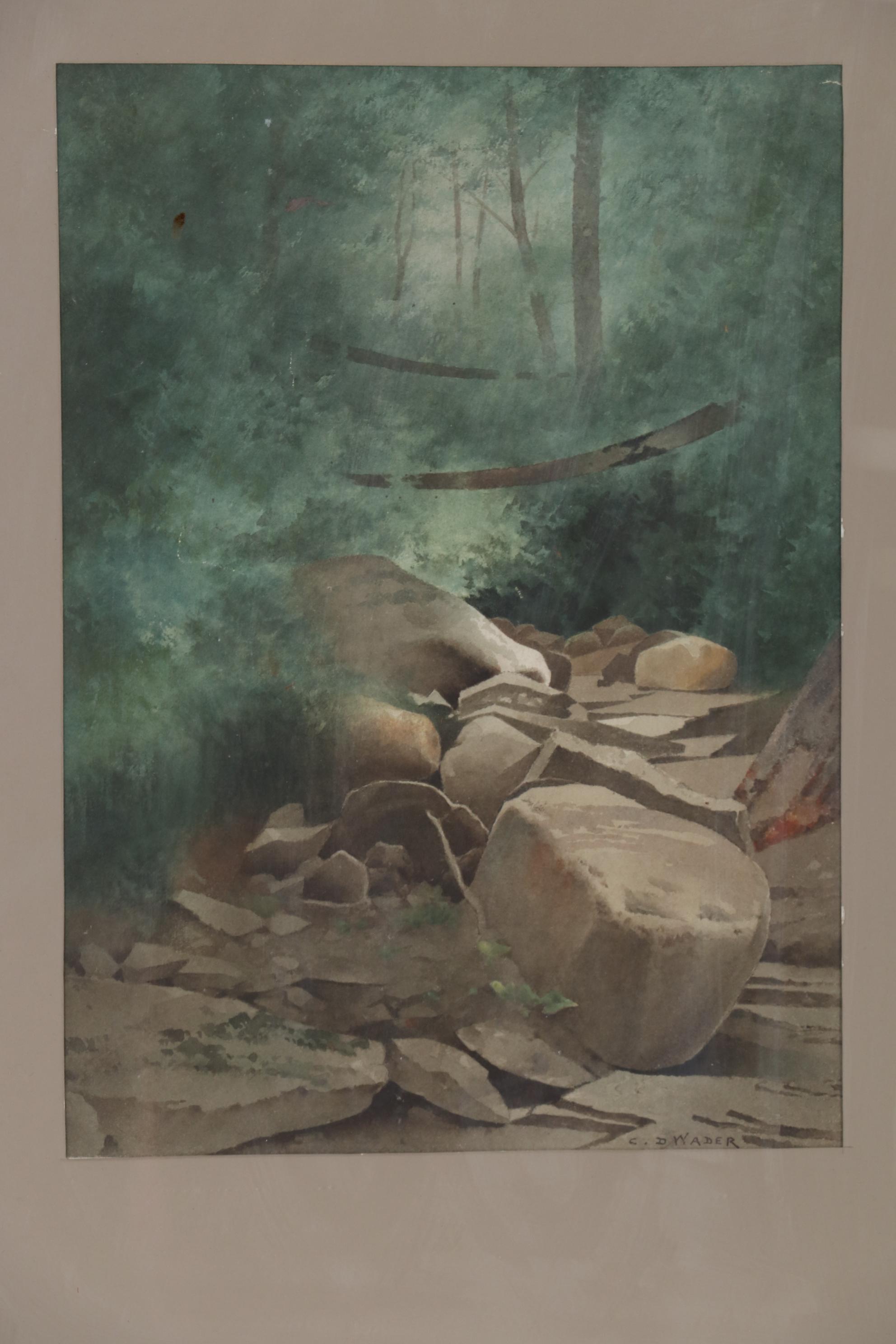 Charles Dickens Wader Landscape Watercolor Painting of Rock Formations