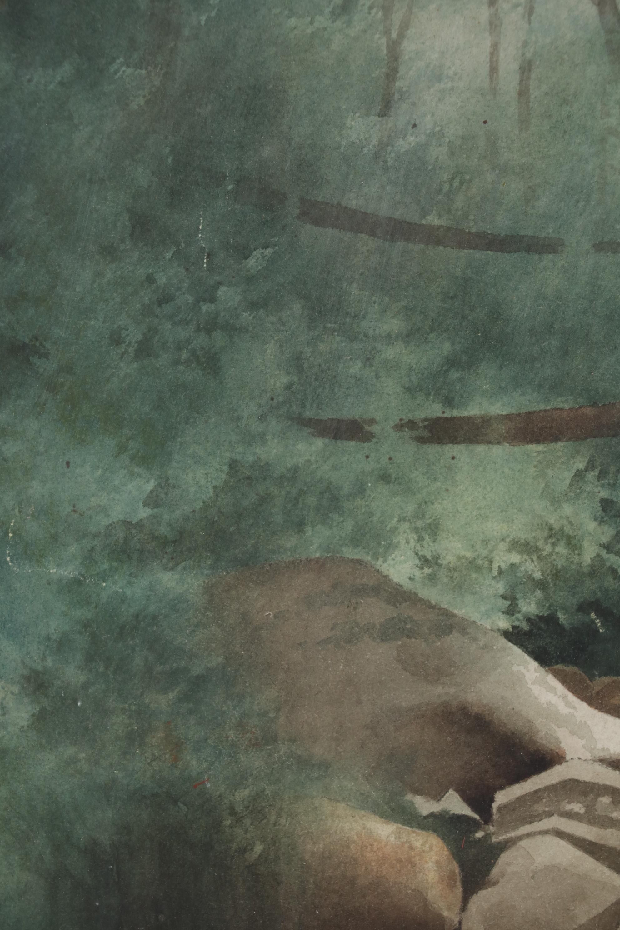 Charles Dickens Wader Landscape Watercolor Painting of Rock Formations