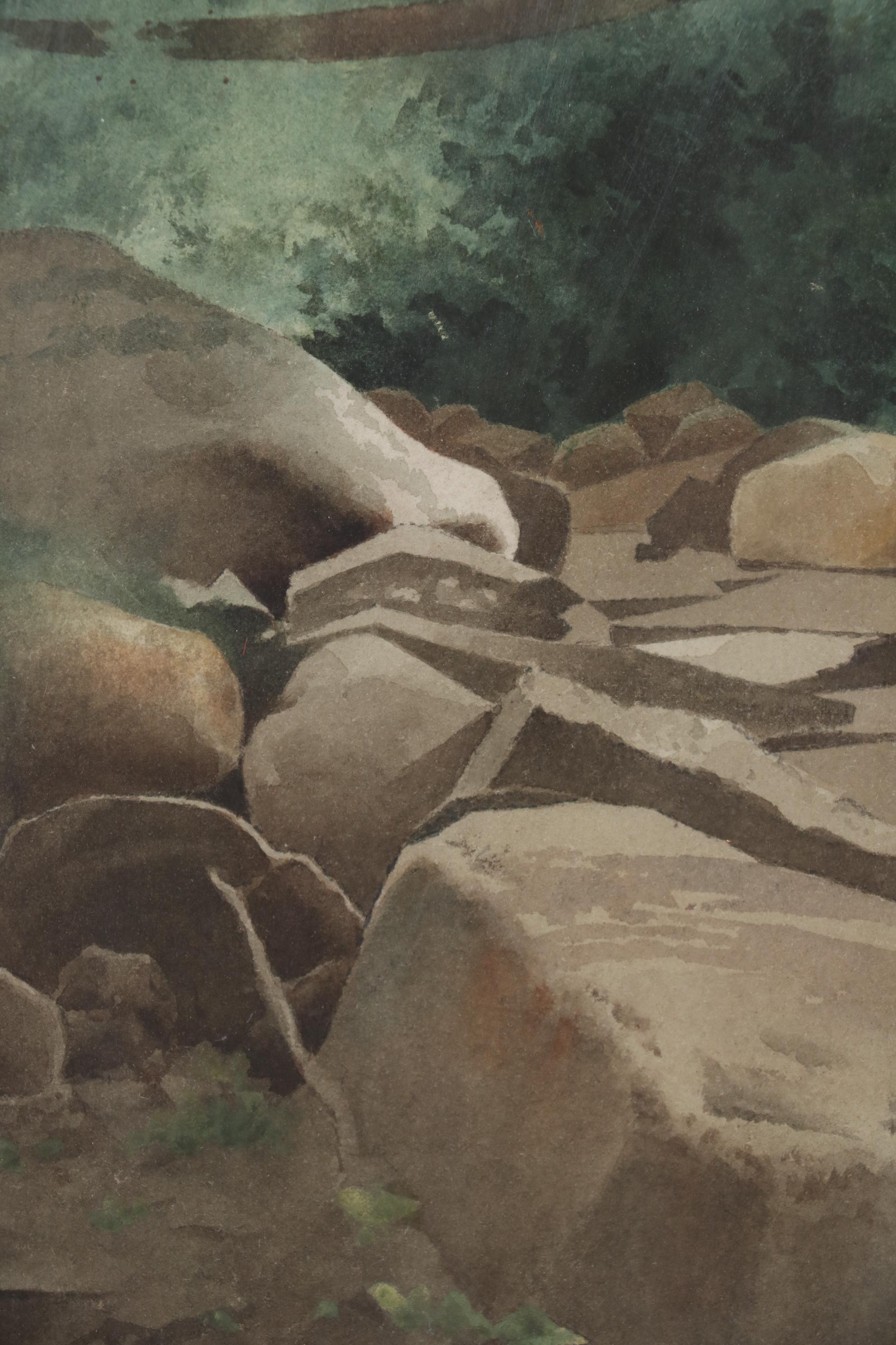 Charles Dickens Wader Landscape Watercolor Painting of Rock Formations