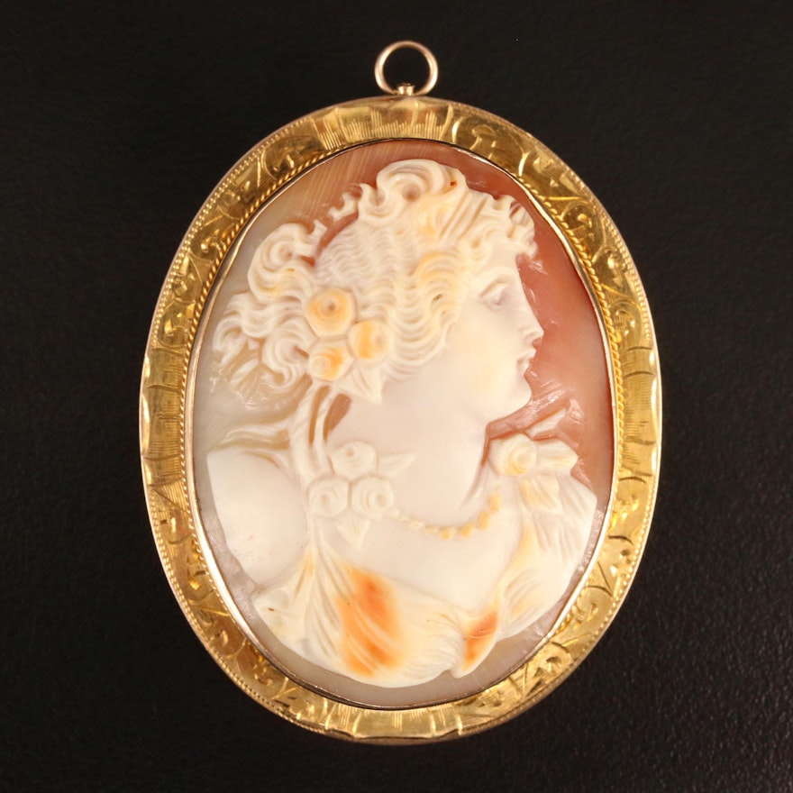 Antique E.L. Spencer Co. 10K Cameo Shell Converter Brooch