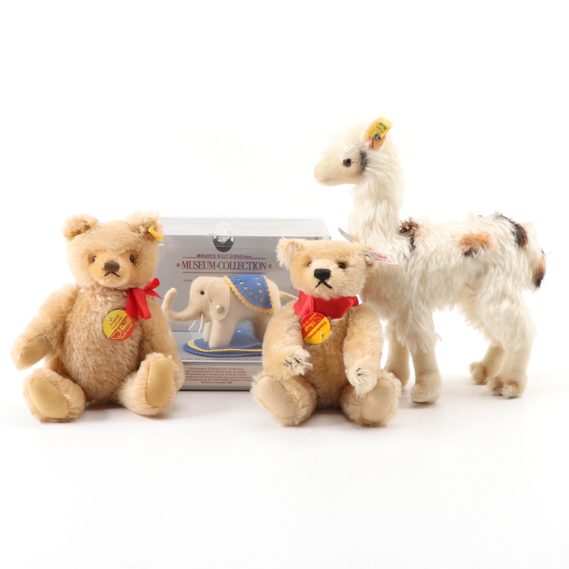 Steiff Stuffed Teddy Bears with Llama and Elephant