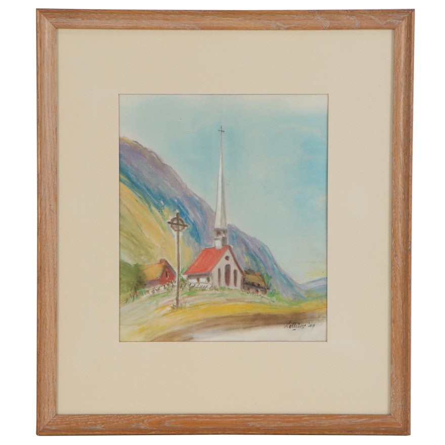 Pastel Drawing of a Church Landscape, 1999