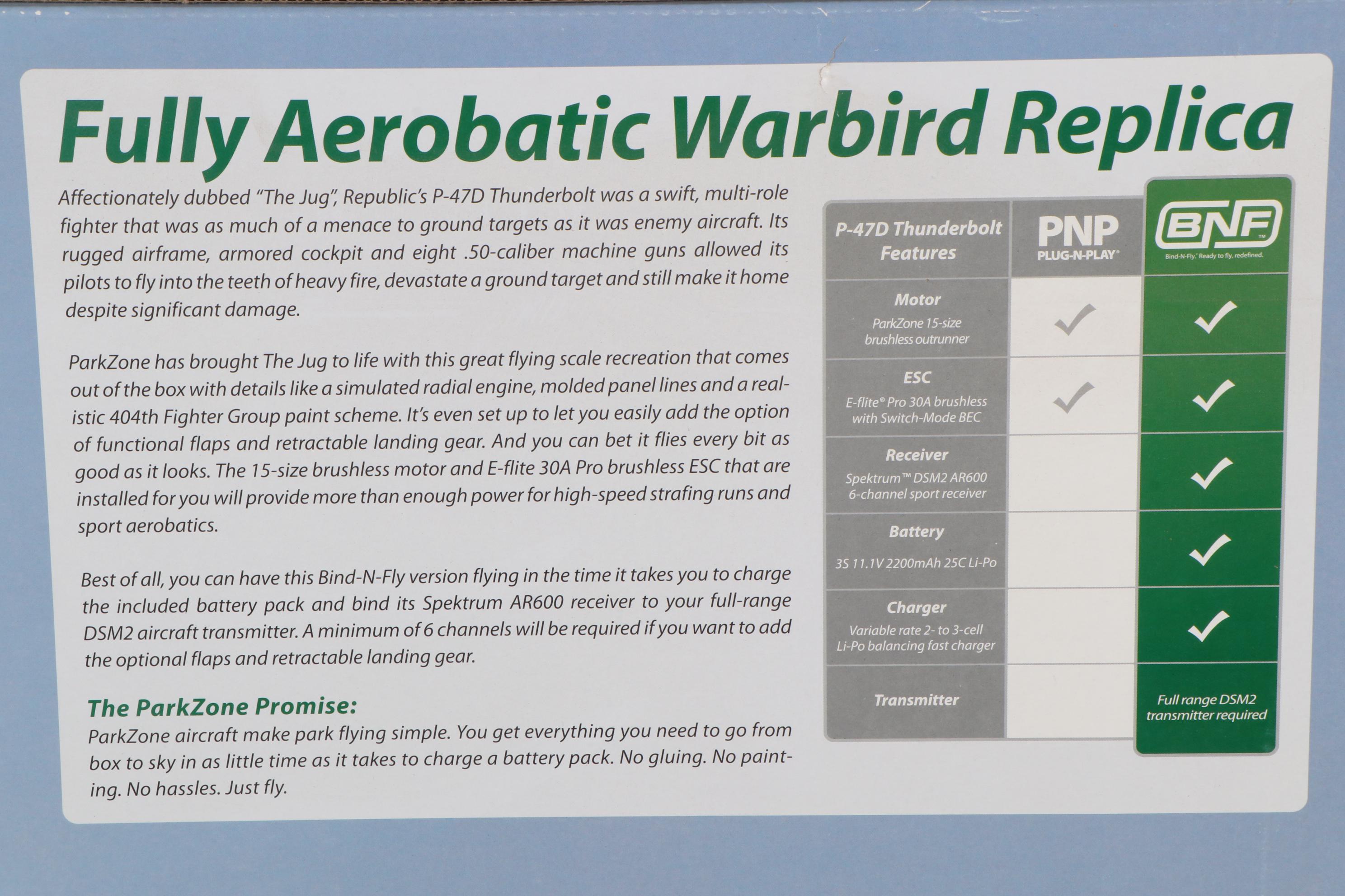BNF Parkzone U.S. P-47D Thunderbolt Remote Control Model Airplane Kit