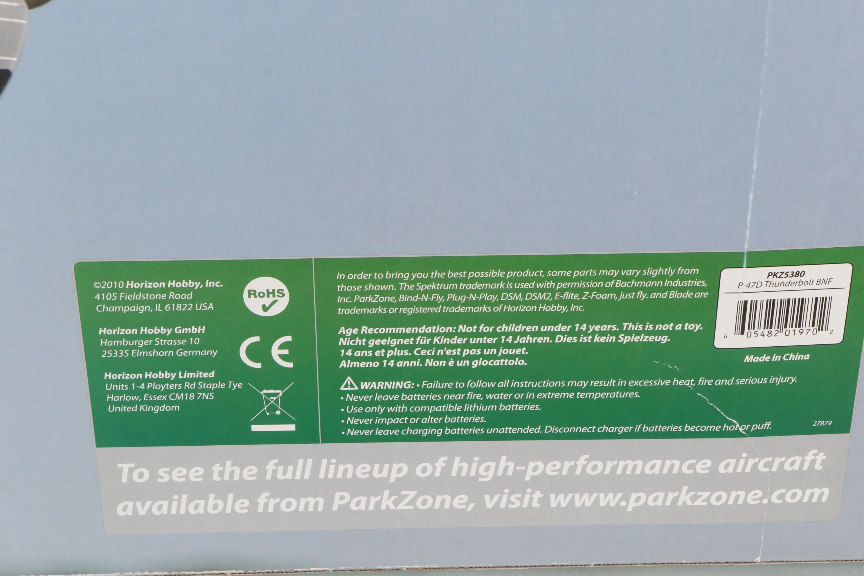 BNF Parkzone U.S. P-47D Thunderbolt Remote Control Model Airplane Kit