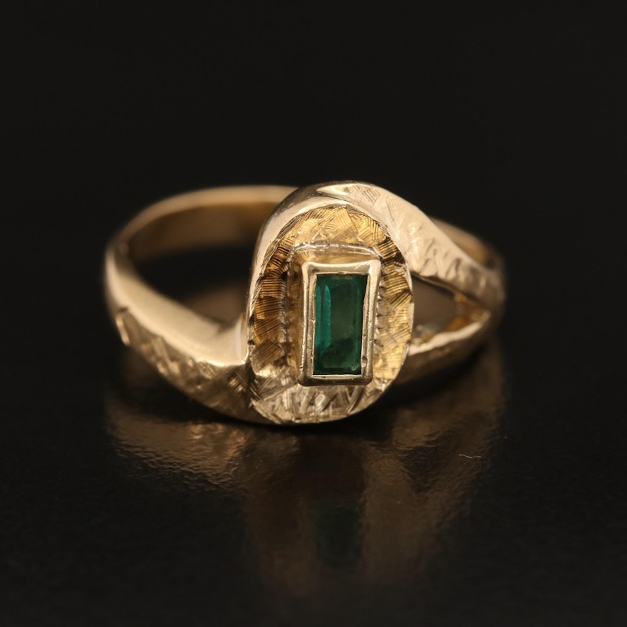 18K Emerald Bypass Style Ring with Textured Finish Details