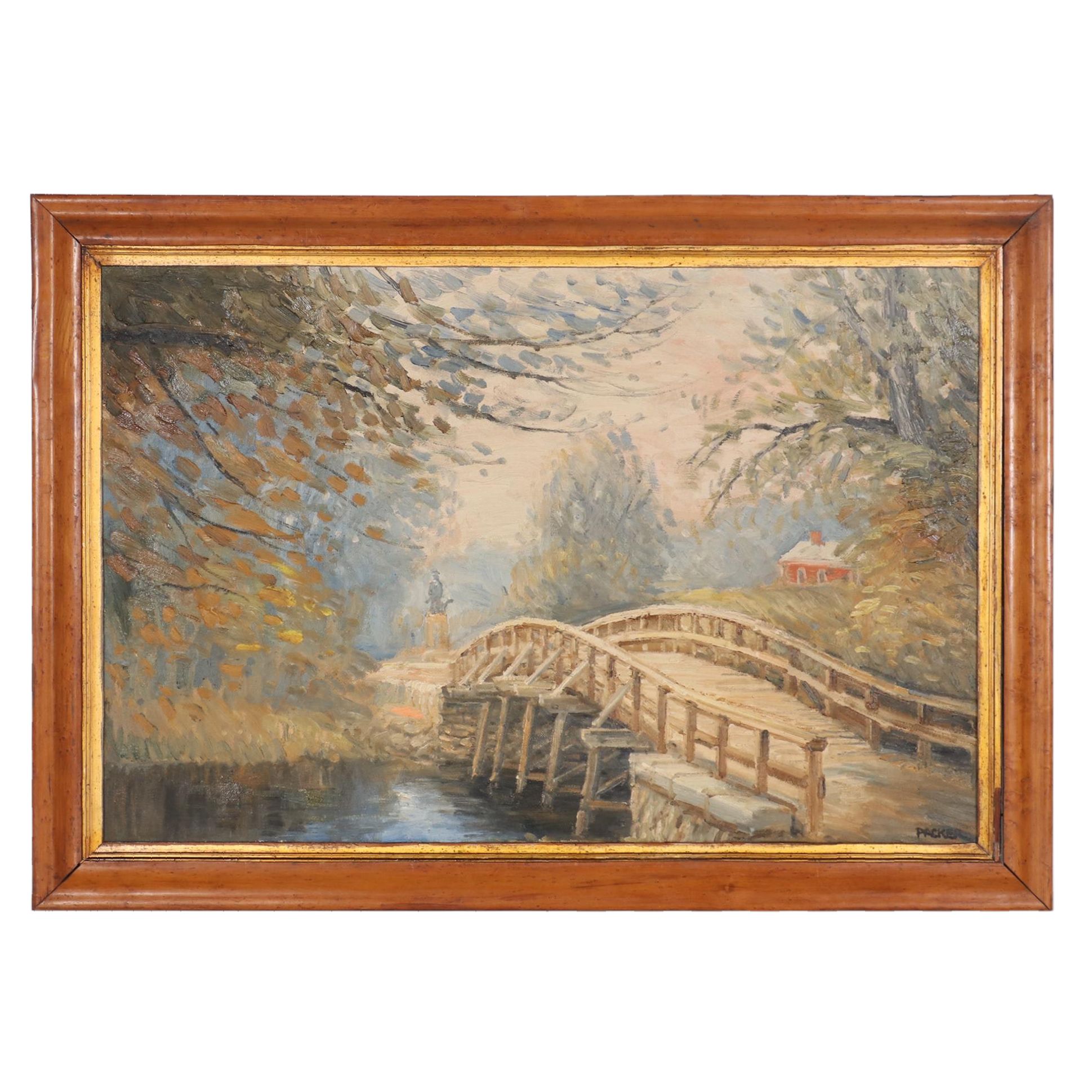 Richard Packer Oil Painting "Old North Bridge, Concord, Massachusetts," 1974