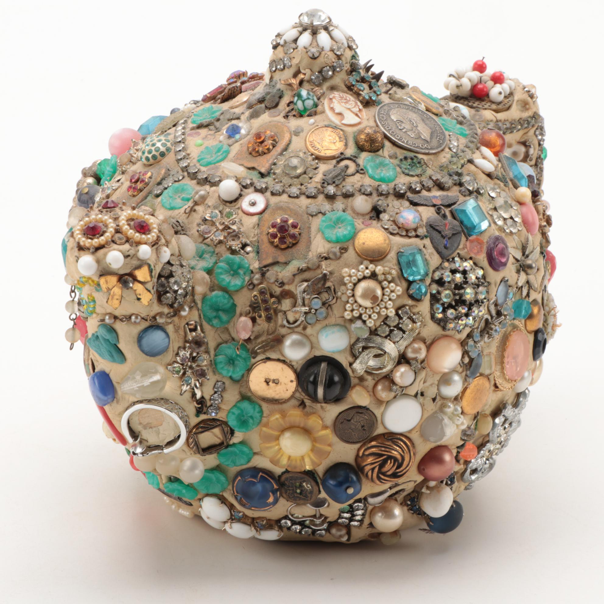 American Folk Art "Memory Jug" Decorative Teapot