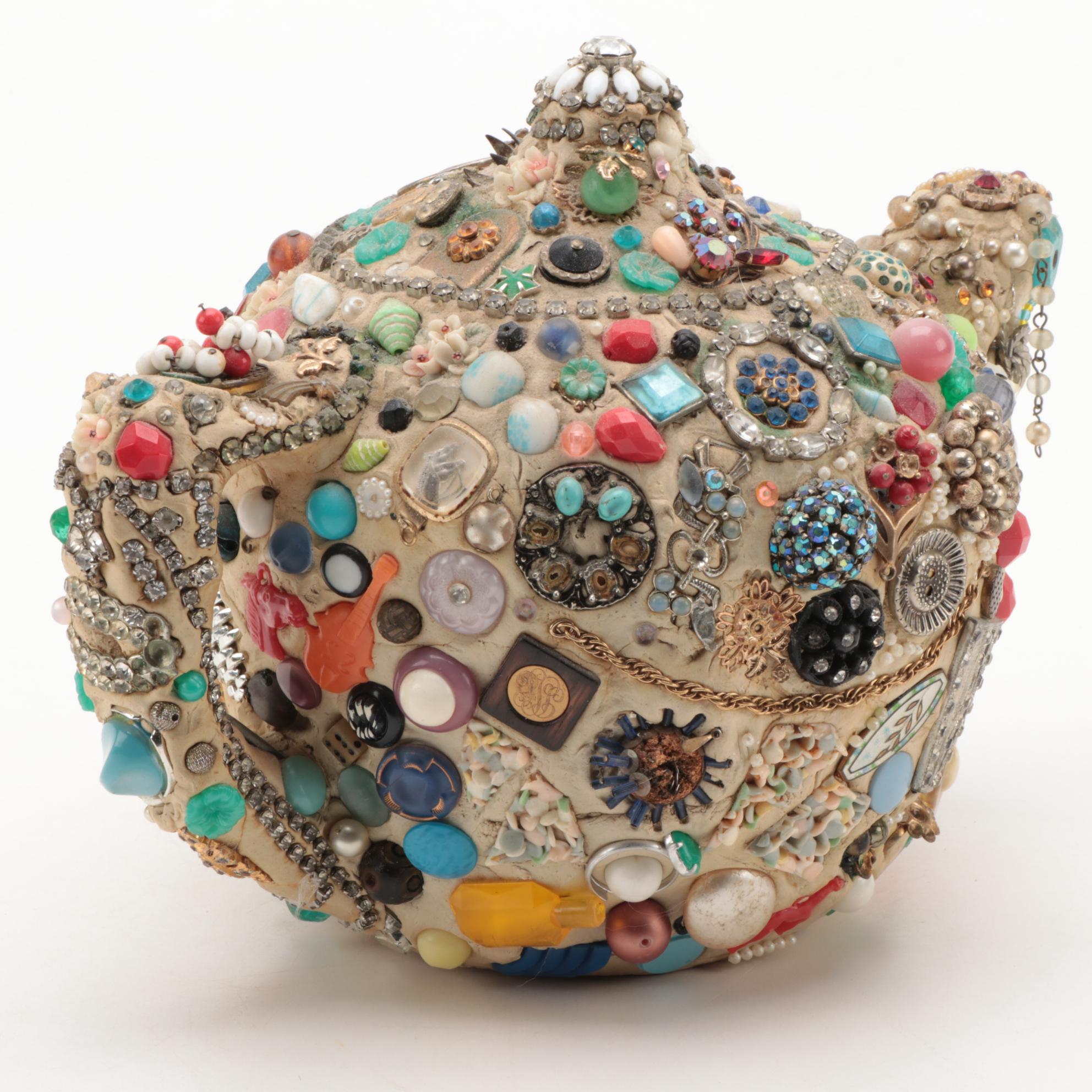 American Folk Art "Memory Jug" Decorative Teapot