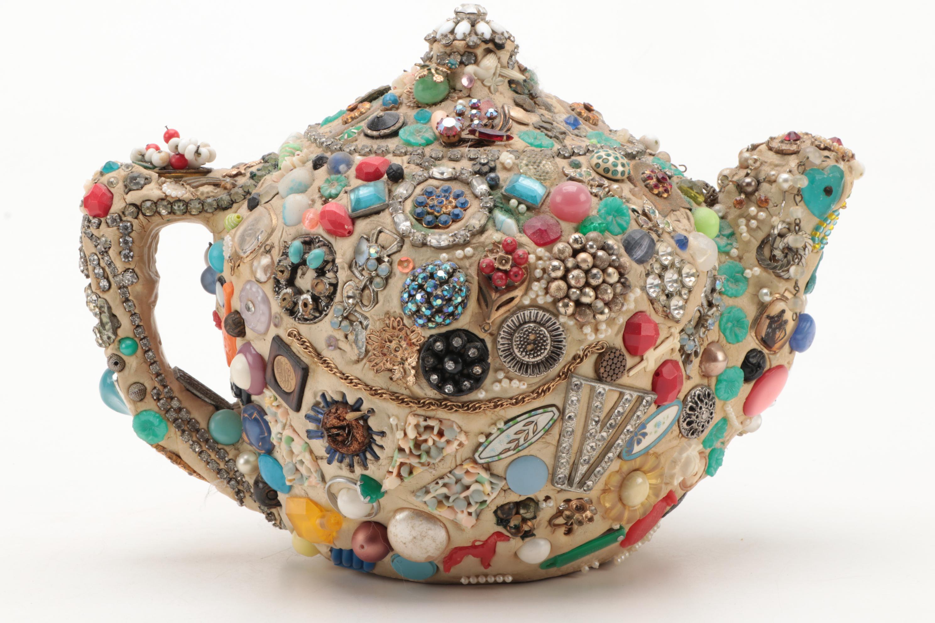 American Folk Art "Memory Jug" Decorative Teapot