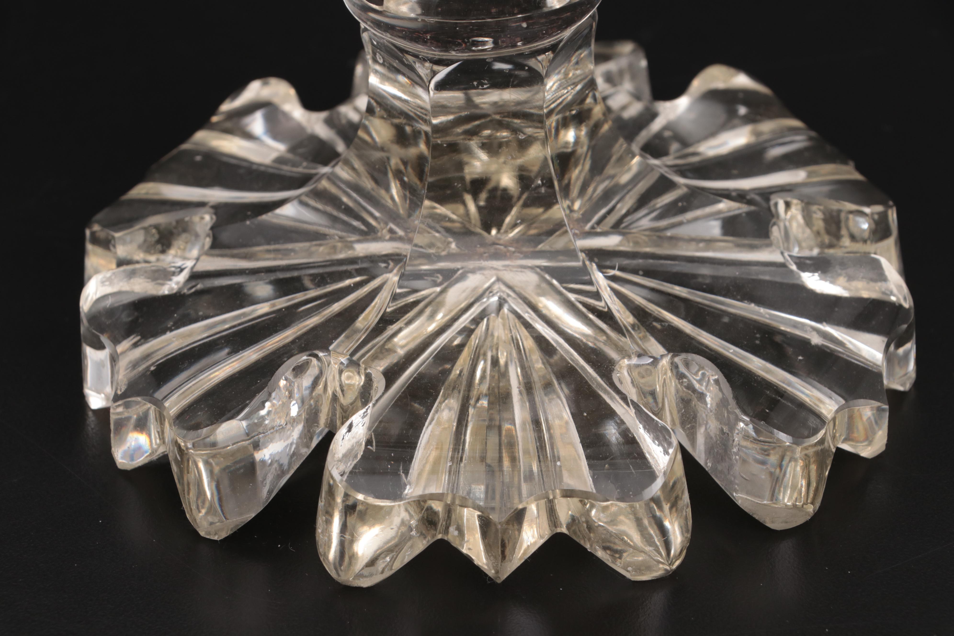 Victorian Five Arm Glass Candelabra with Cut Spear Prisms, Late 19th to 20th C.