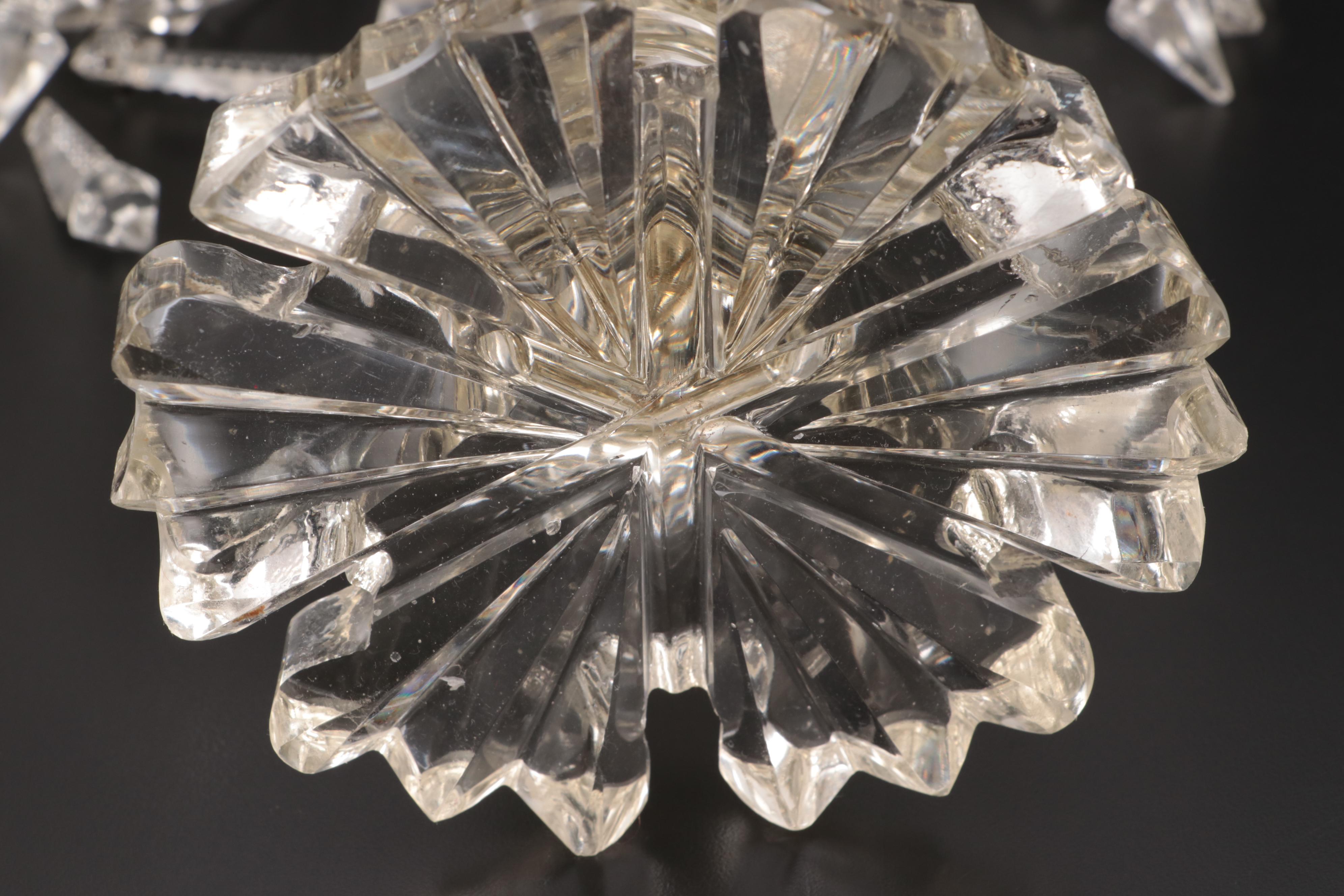 Victorian Five Arm Glass Candelabra with Cut Spear Prisms, Late 19th to 20th C.