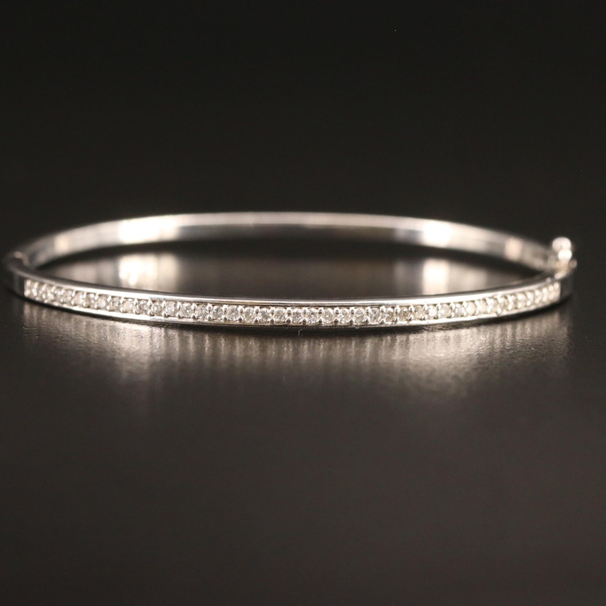 Sterling Silver Diamond Hinged Oval Bangle