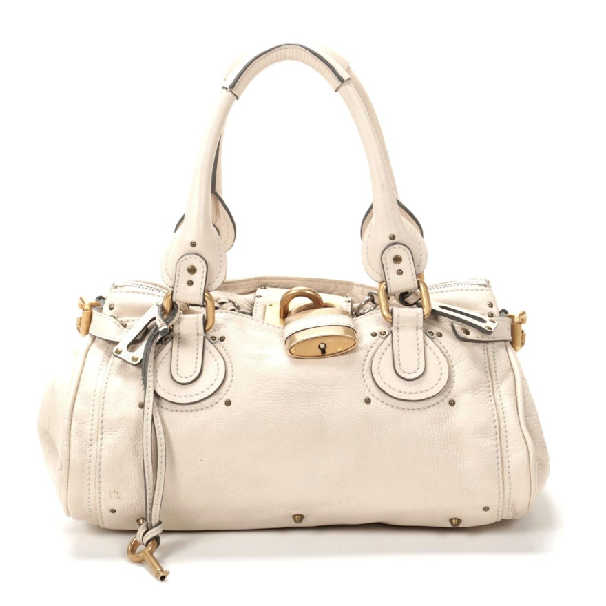 Chloé Paddington Medium Satchel in Ivory Grained Leather