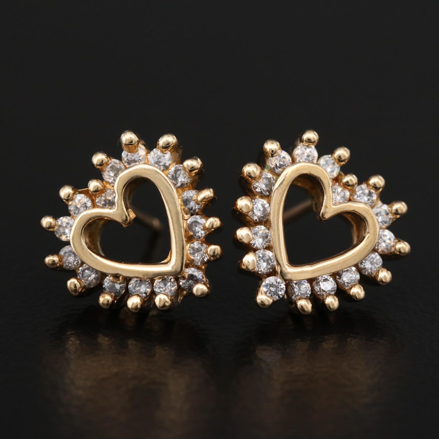 Cubic Zirconia Heart Earrings with 14K Clutches and Posts