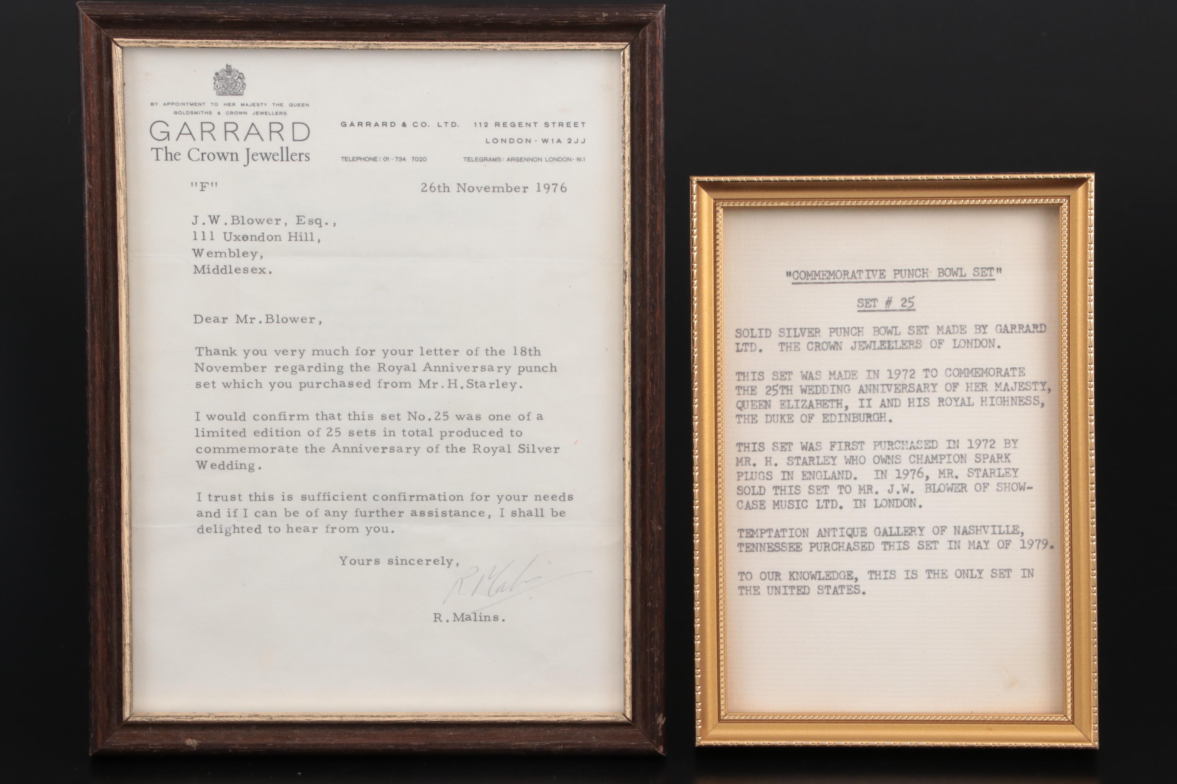 Garrard & Co. Sterling Silver Elizabeth II Wedding Anniversary Punch Set, 1972